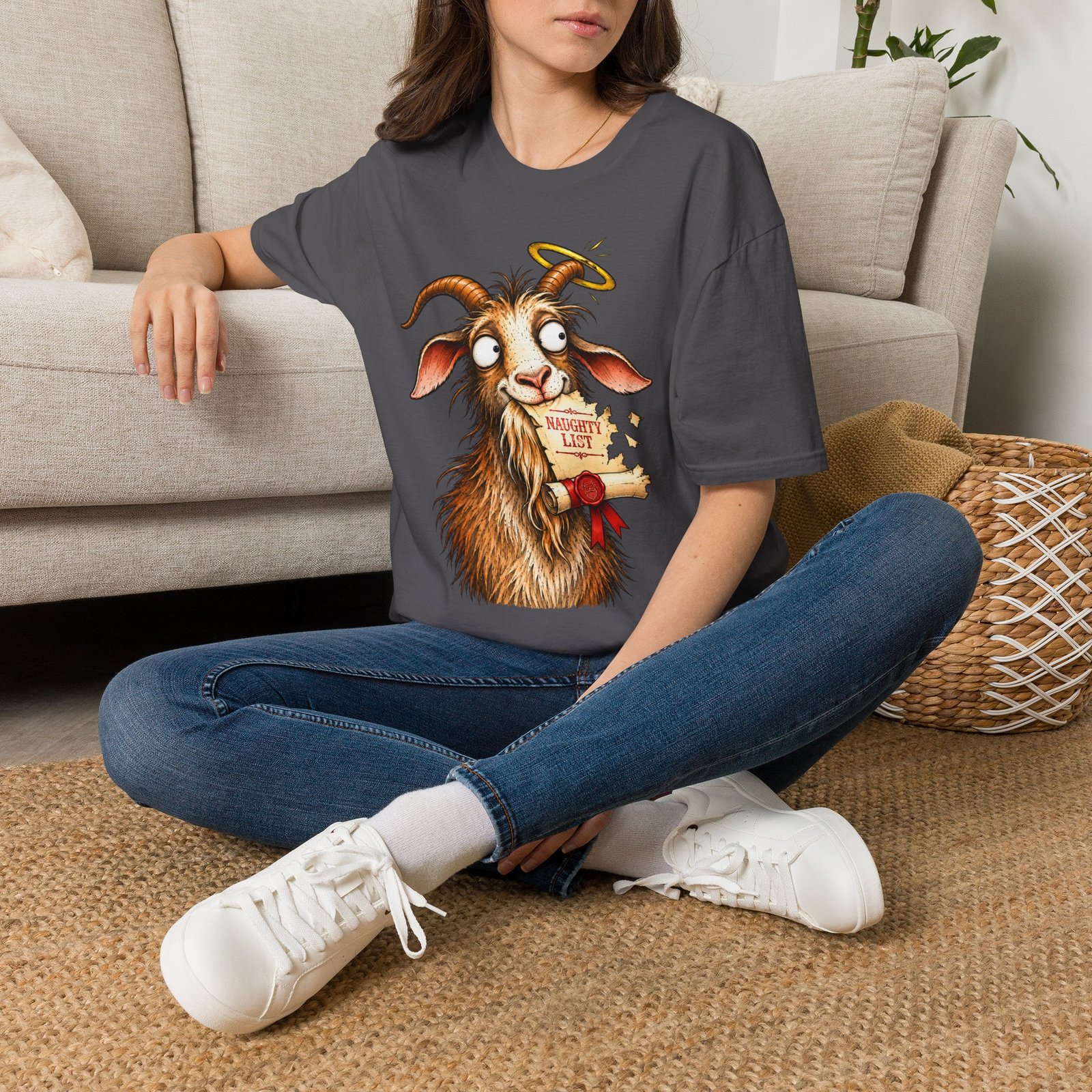 Naughty or Nice Goat T-Shirt — Cute Halo Goat Graphic Tee - Image 27