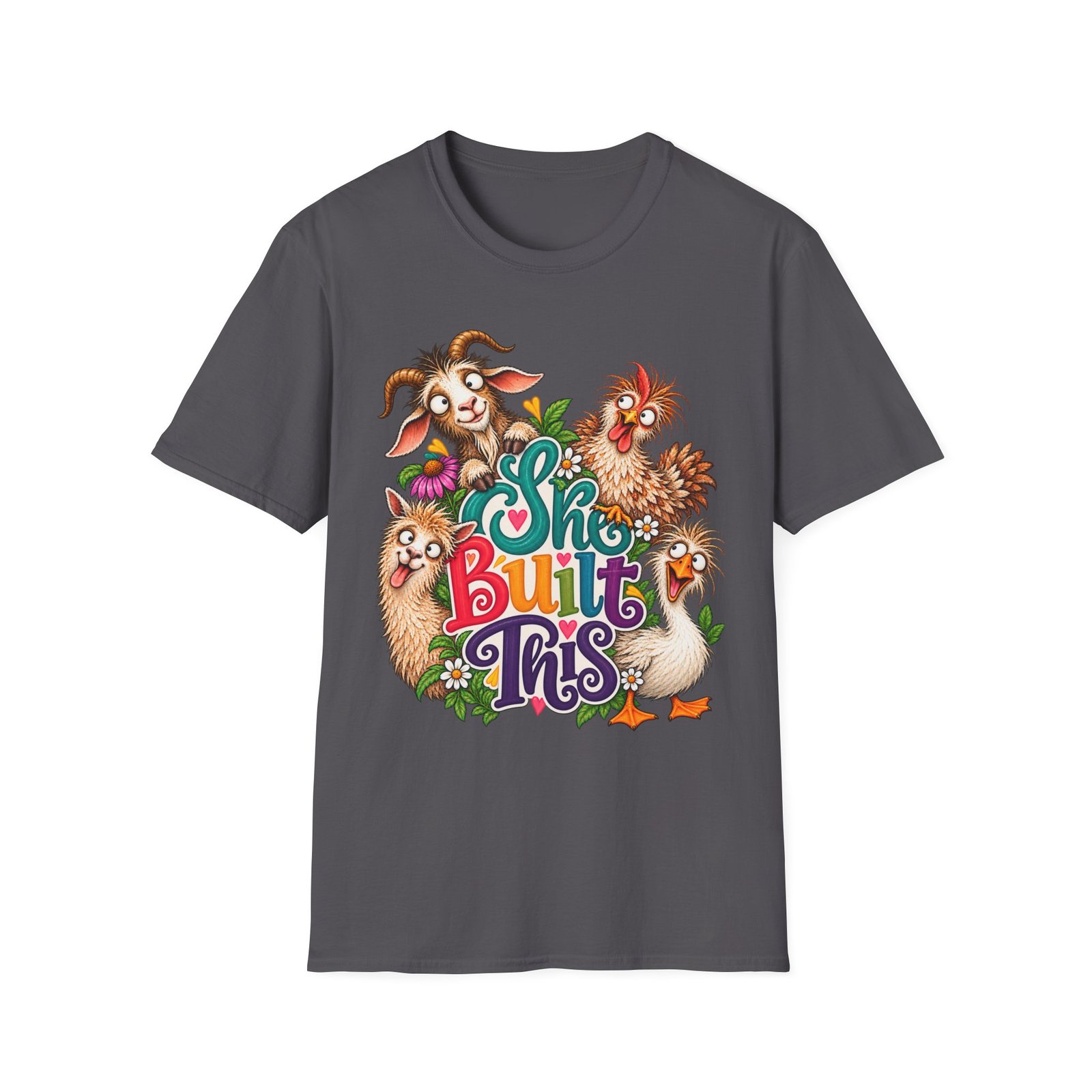 She Built This Funny Homesteading T-Shirt | Goat, Chicken, Goose & Llama Graphic Tee - Image 6
