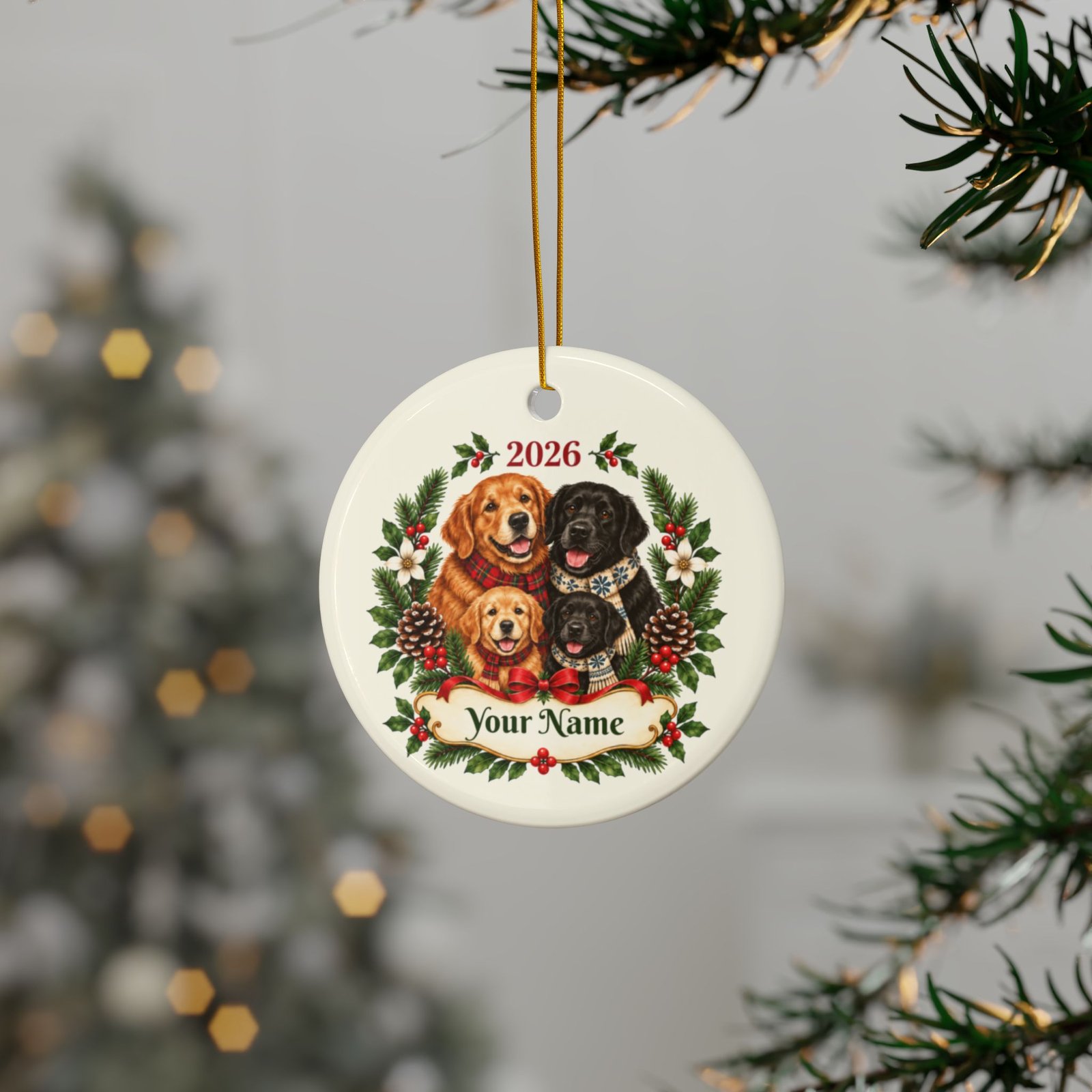 Personalized Dog Family Christmas Ornament 2026 | Family of 4 Ceramic Keepsake with Custom Memory Message - Image 12