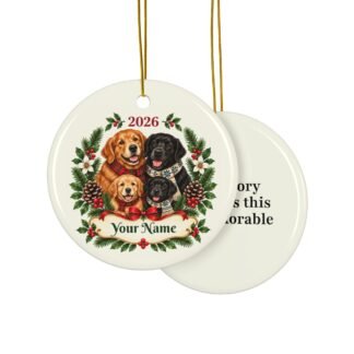 Personalized Dog Family Christmas Ornament 2026 | Family of 4 Ceramic Keepsake with Custom Memory Message