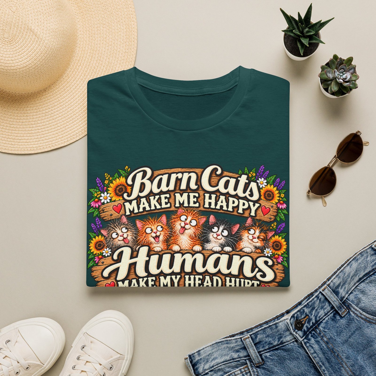 Barn Cats Make Me Happy, Humans Make My Head Hurt T-Shirt | Funny Cat Lover Tee | Farmhouse Barn Cat Gift - Image 15
