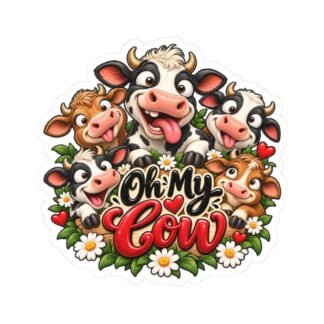 Oh My Cow Kiss-Cut Sticker — Cute Cartoon Cows, Laptop & Gift Sticker