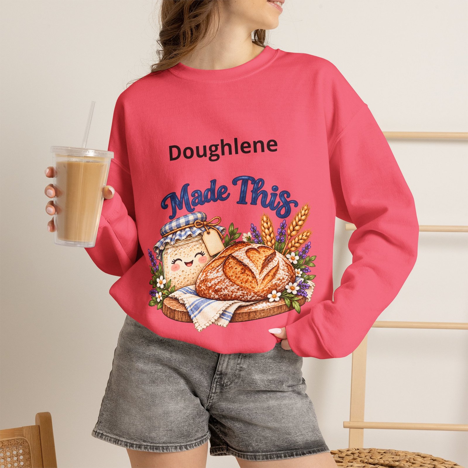 “Doughlene Made This” Sourdough Baker Crewneck Sweatshirt - Personalize With Your Sourdough's Name IKYK