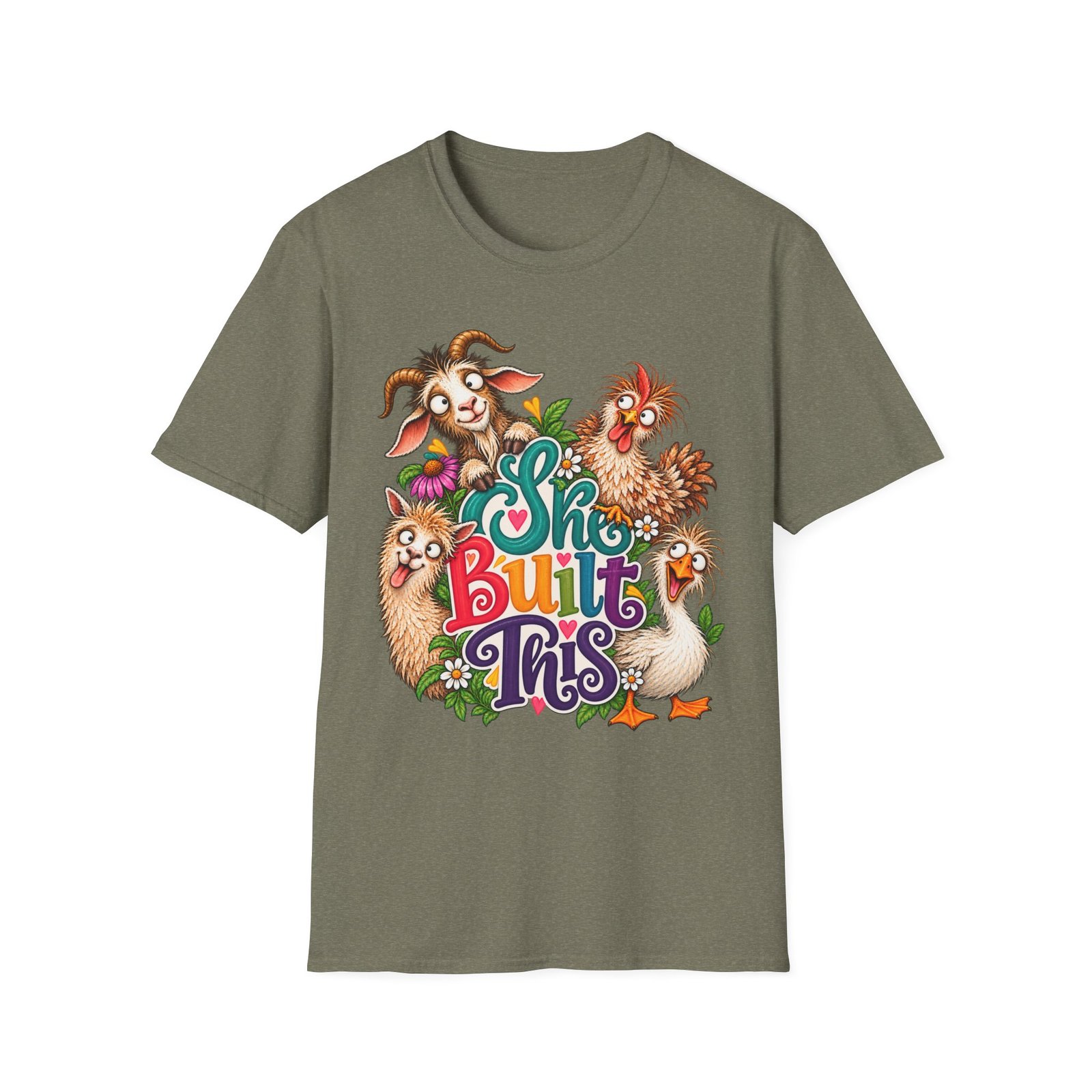 She Built This Funny Homesteading T-Shirt | Goat, Chicken, Goose & Llama Graphic Tee - Image 22