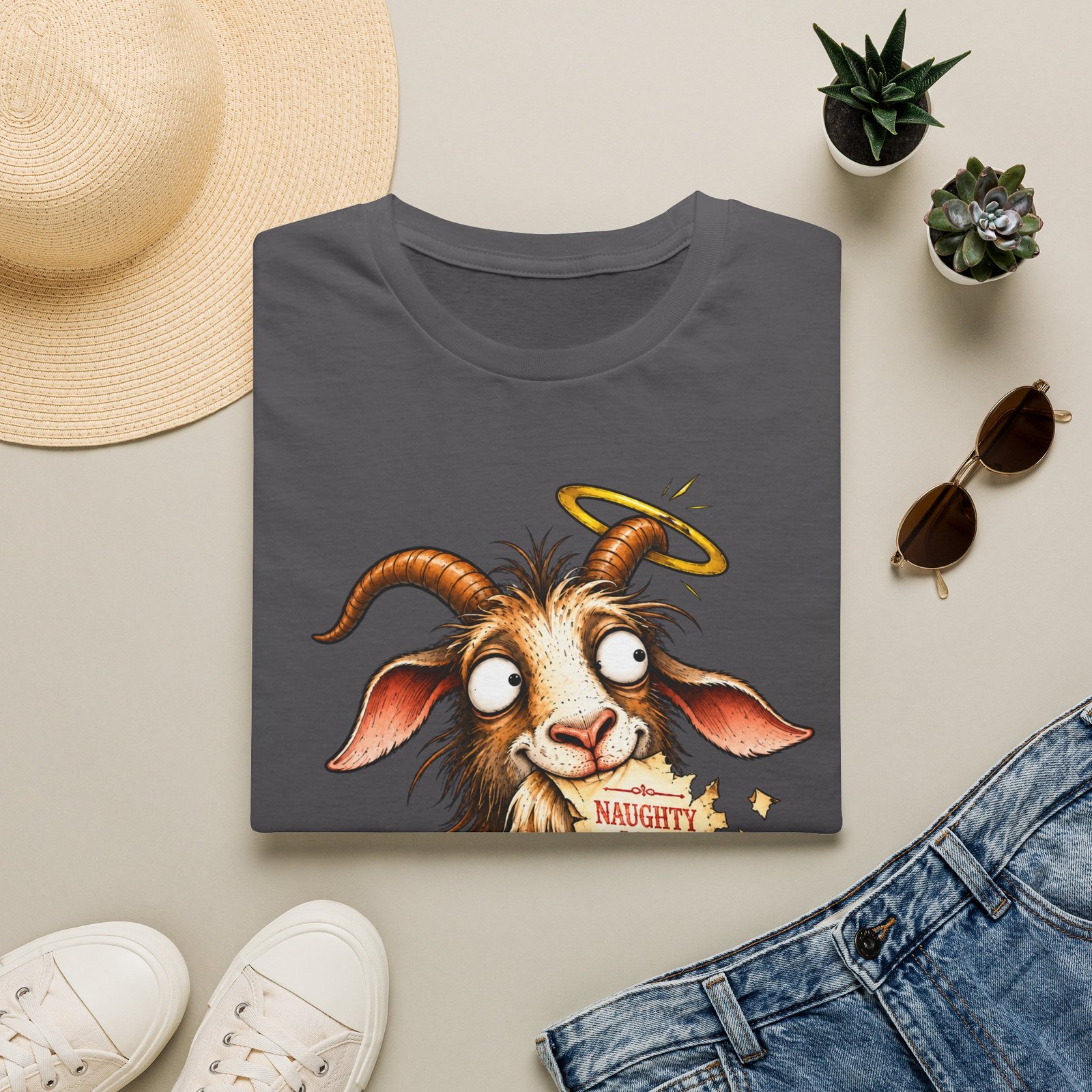 Naughty or Nice Goat T-Shirt — Cute Halo Goat Graphic Tee - Image 26