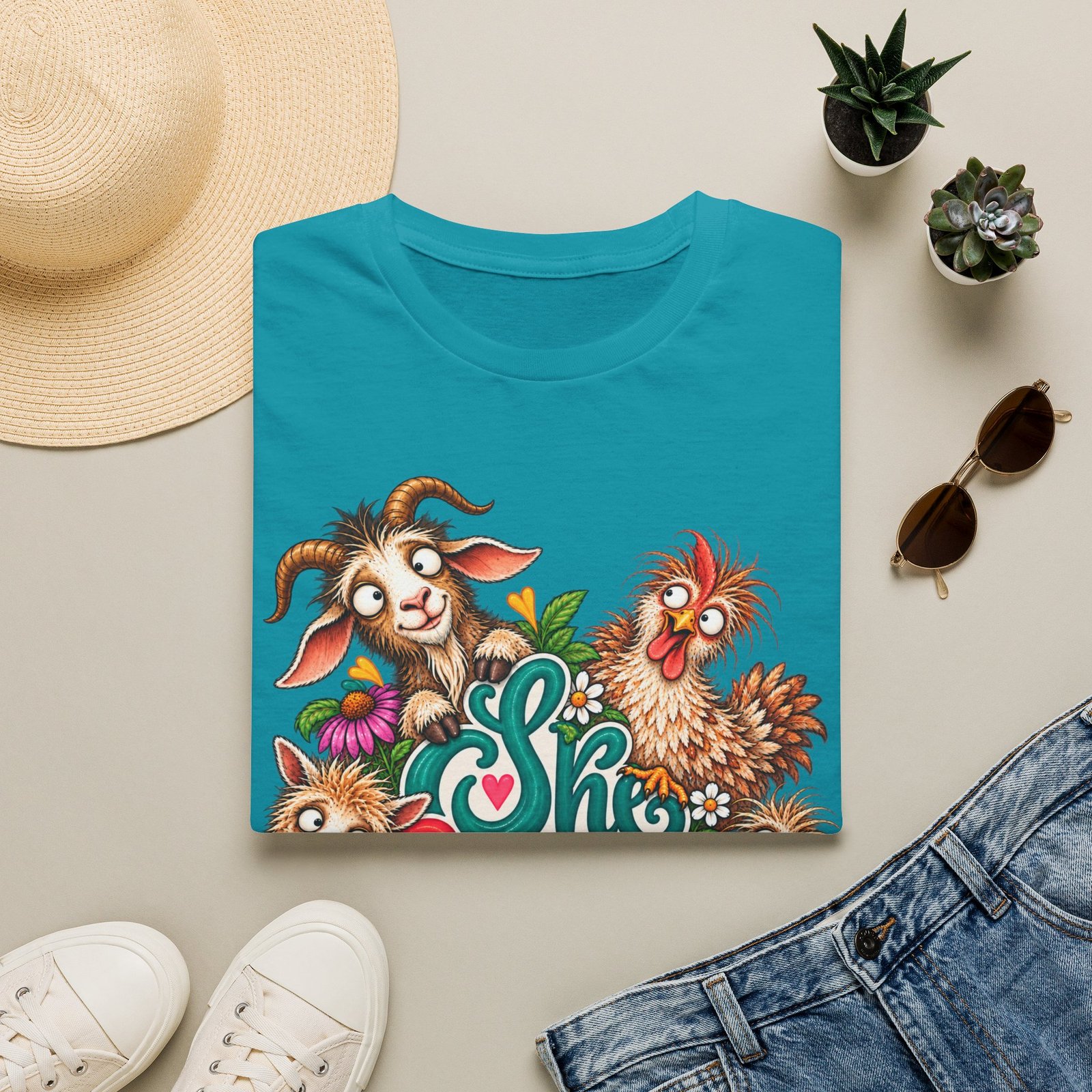 She Built This Funny Homesteading T-Shirt | Goat, Chicken, Goose & Llama Graphic Tee - Image 19