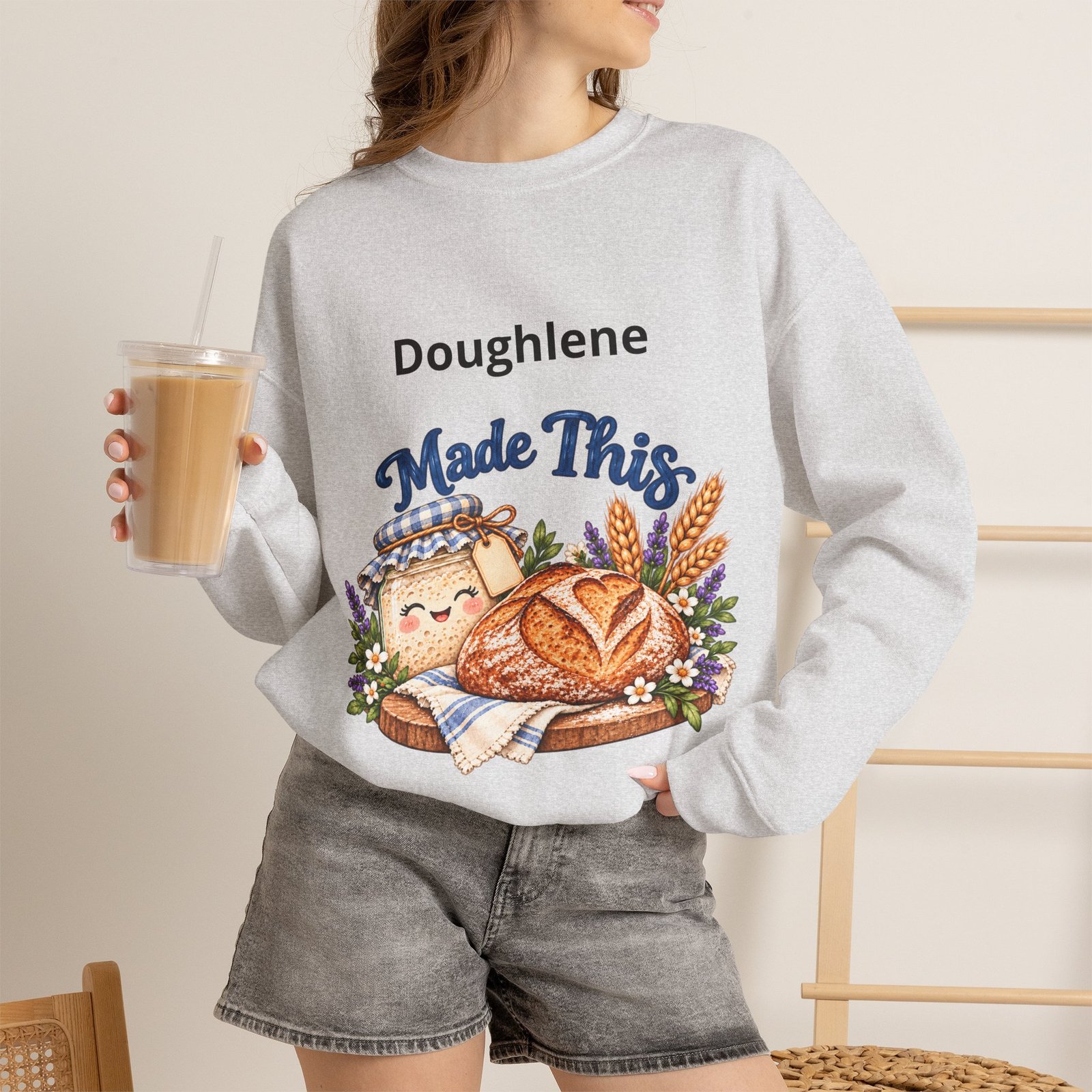 “Doughlene Made This” Sourdough Baker Crewneck Sweatshirt - Personalize With Your Sourdough's Name IKYK - Image 13