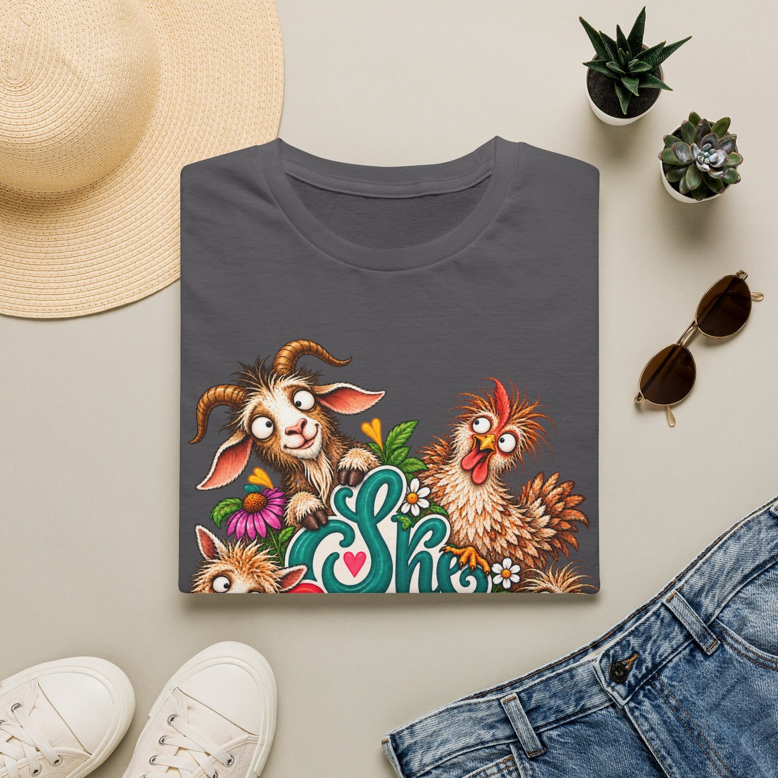 She Built This Funny Homesteading T-Shirt | Goat, Chicken, Goose & Llama Graphic Tee - Image 7