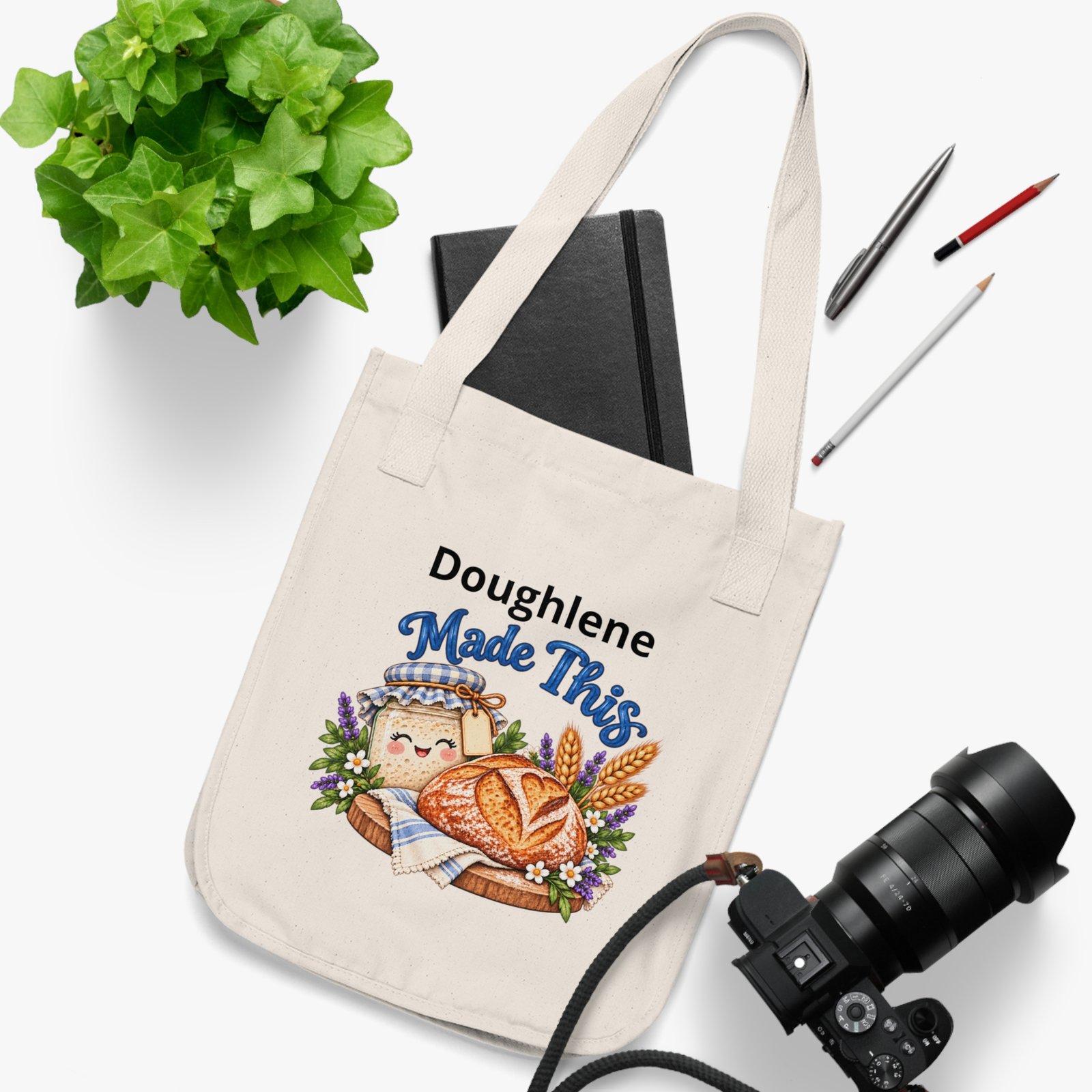 Personalized Tote Bag — "Sourdough Starter Name" Made This - Cute Bakery Illustration Organic Canvas Tote