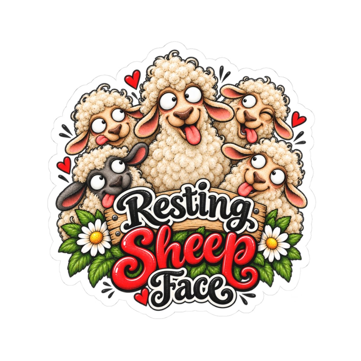 Resting Sheep Face Sticker — Cute Sheep Kiss-Cut Vinyl Decal