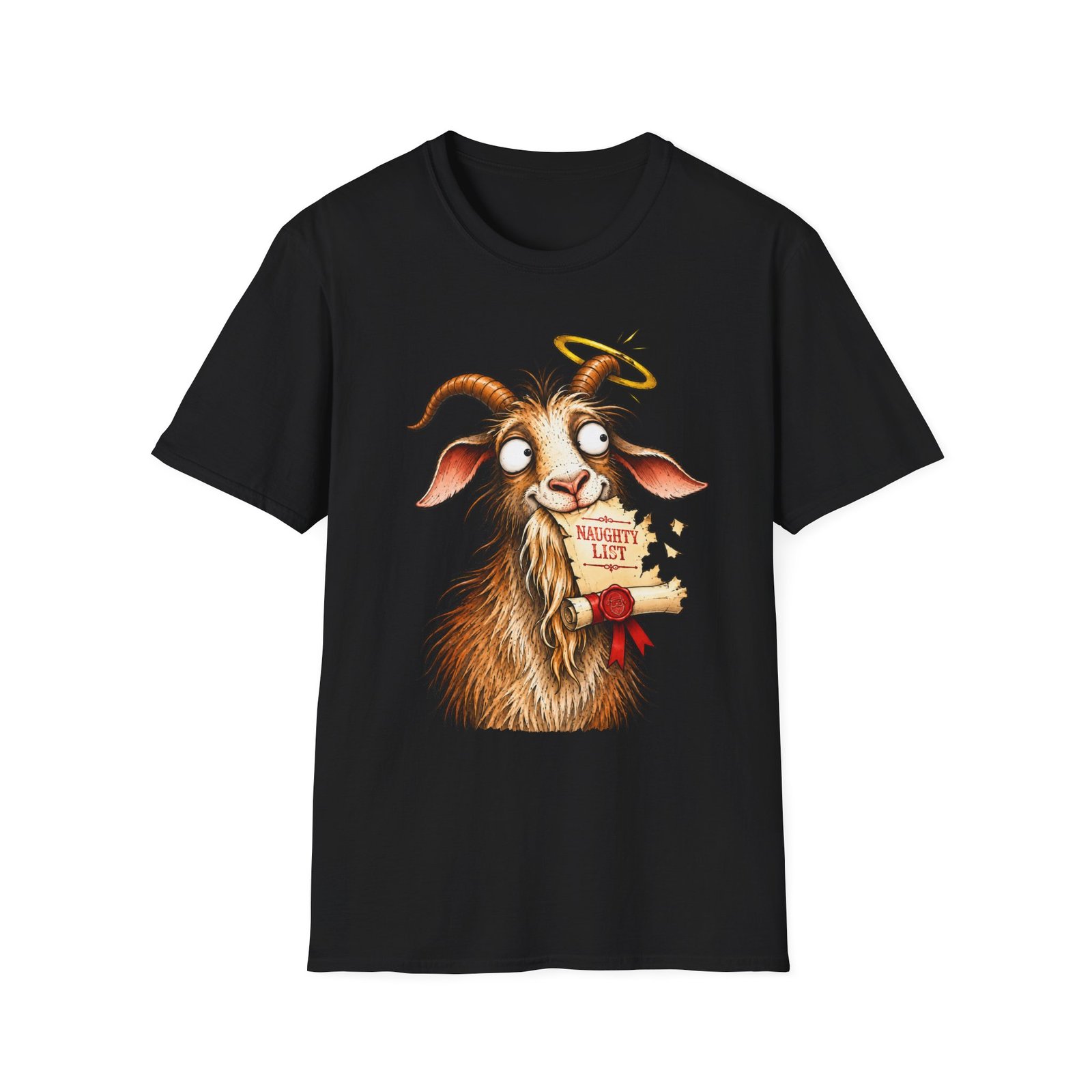 Naughty or Nice Goat T-Shirt — Cute Halo Goat Graphic Tee - Image 13