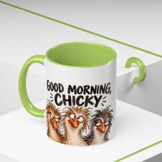 Funny Morning Grumpy Birds Coffee Mug – "Morning, Lucky" Accent Ceramic Mug for Lefties
