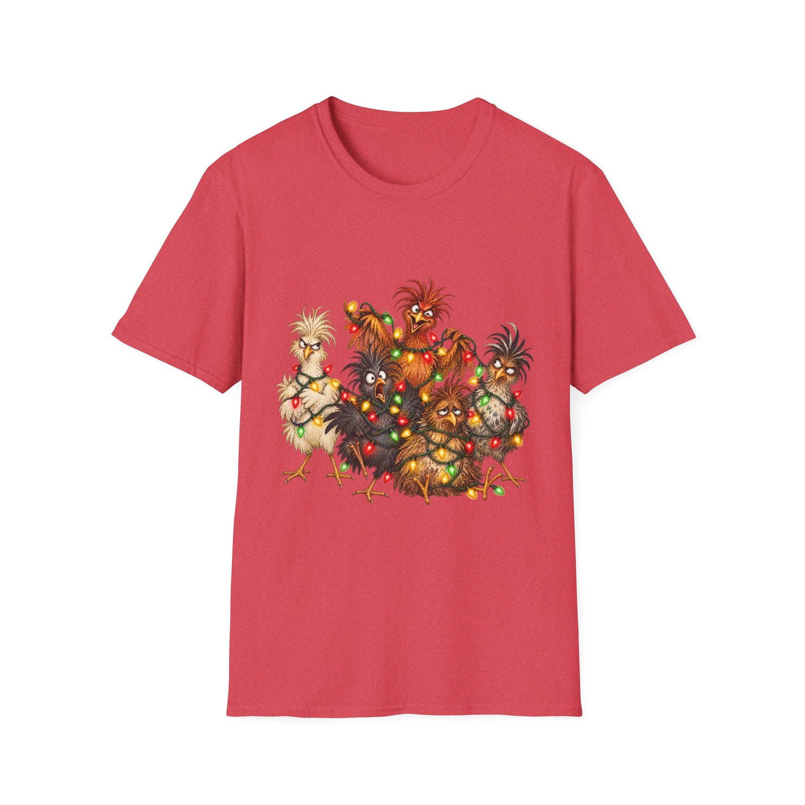 Christmas Chickens T-Shirt — Festive Rooster and Hen Holiday Tee with String Lights - Image 38