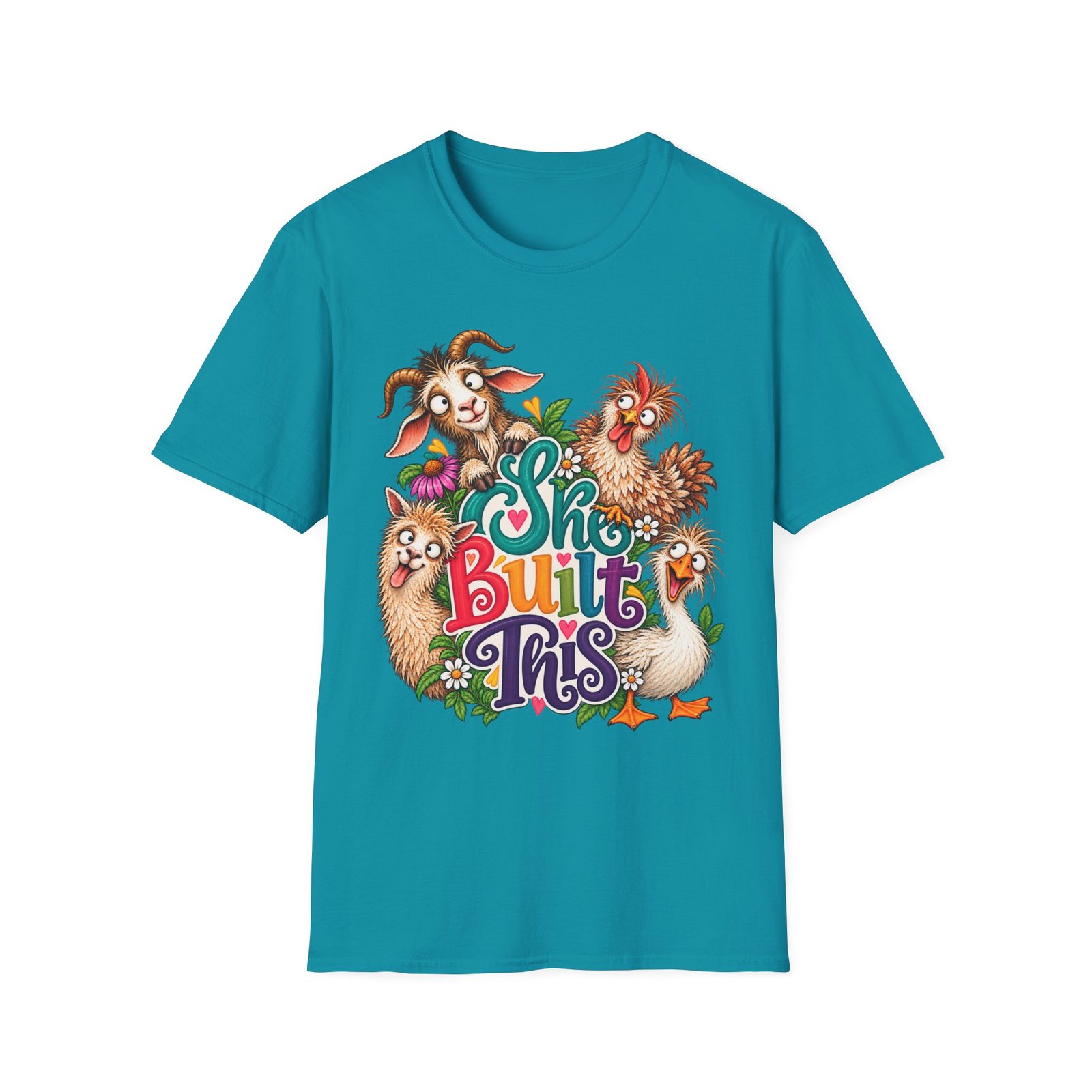 She Built This Funny Homesteading T-Shirt | Goat, Chicken, Goose & Llama Graphic Tee - Image 18