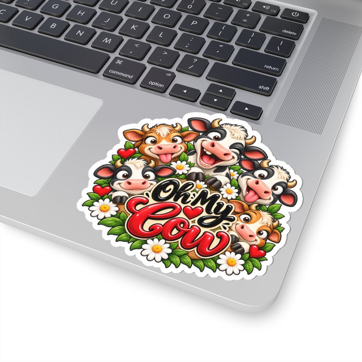 Oh My Cow Kiss-Cut Sticker — Cute Cartoon Cows Floral Laptop Decal - Image 5