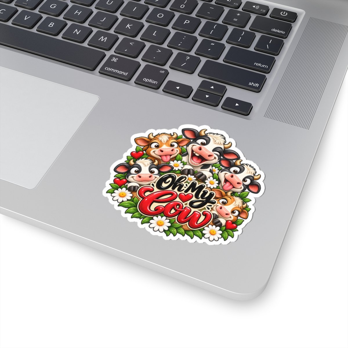 Oh My Cow Kiss-Cut Sticker — Cute Cartoon Cows Floral Laptop Decal - Image 2