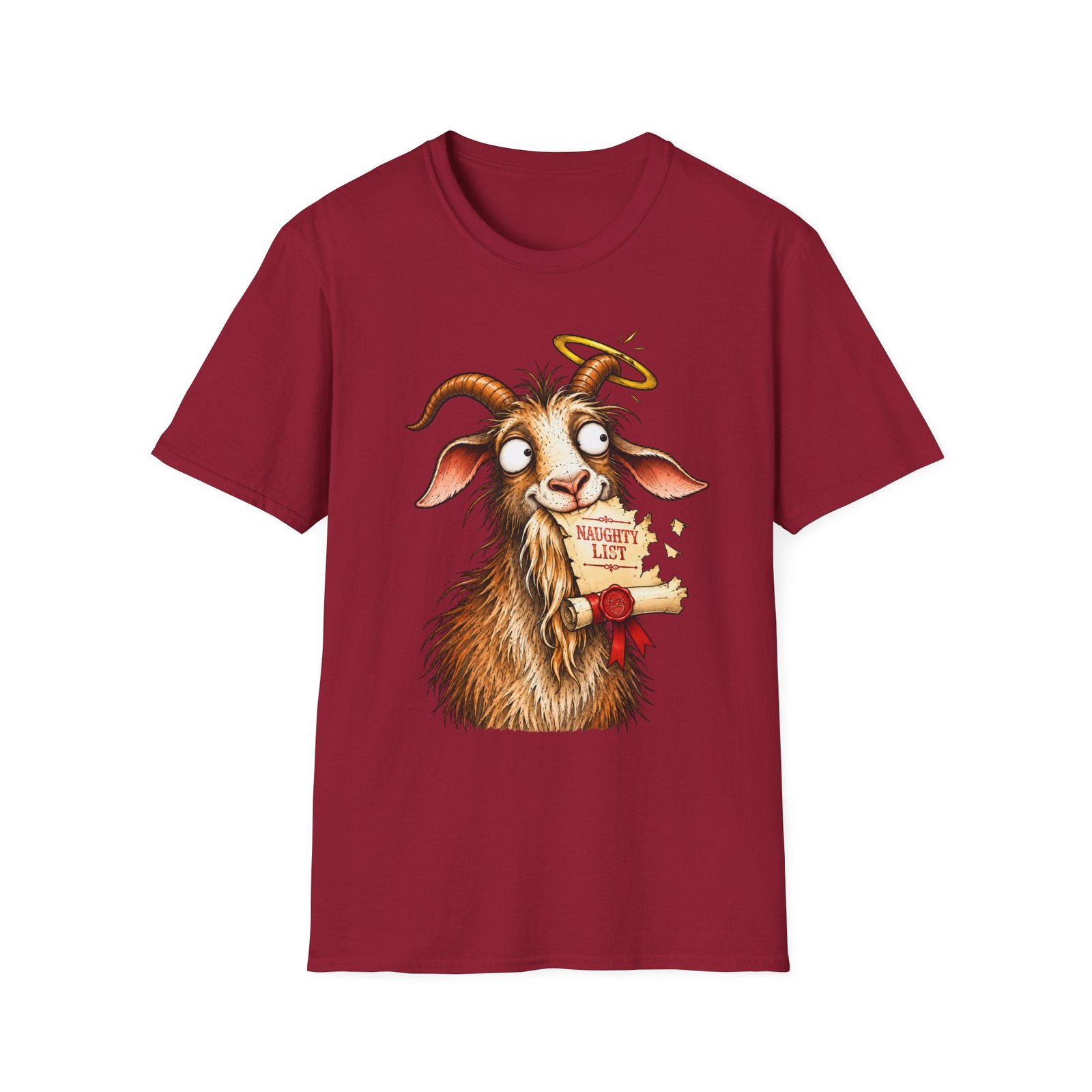Naughty or Nice Goat T-Shirt — Cute Halo Goat Graphic Tee - Image 4