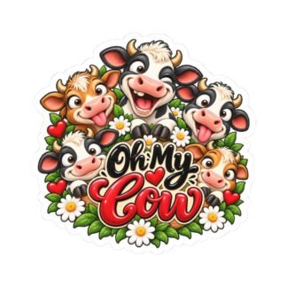Oh My Cow Kiss-Cut Sticker — Cute Cartoon Cows Floral Laptop Decal