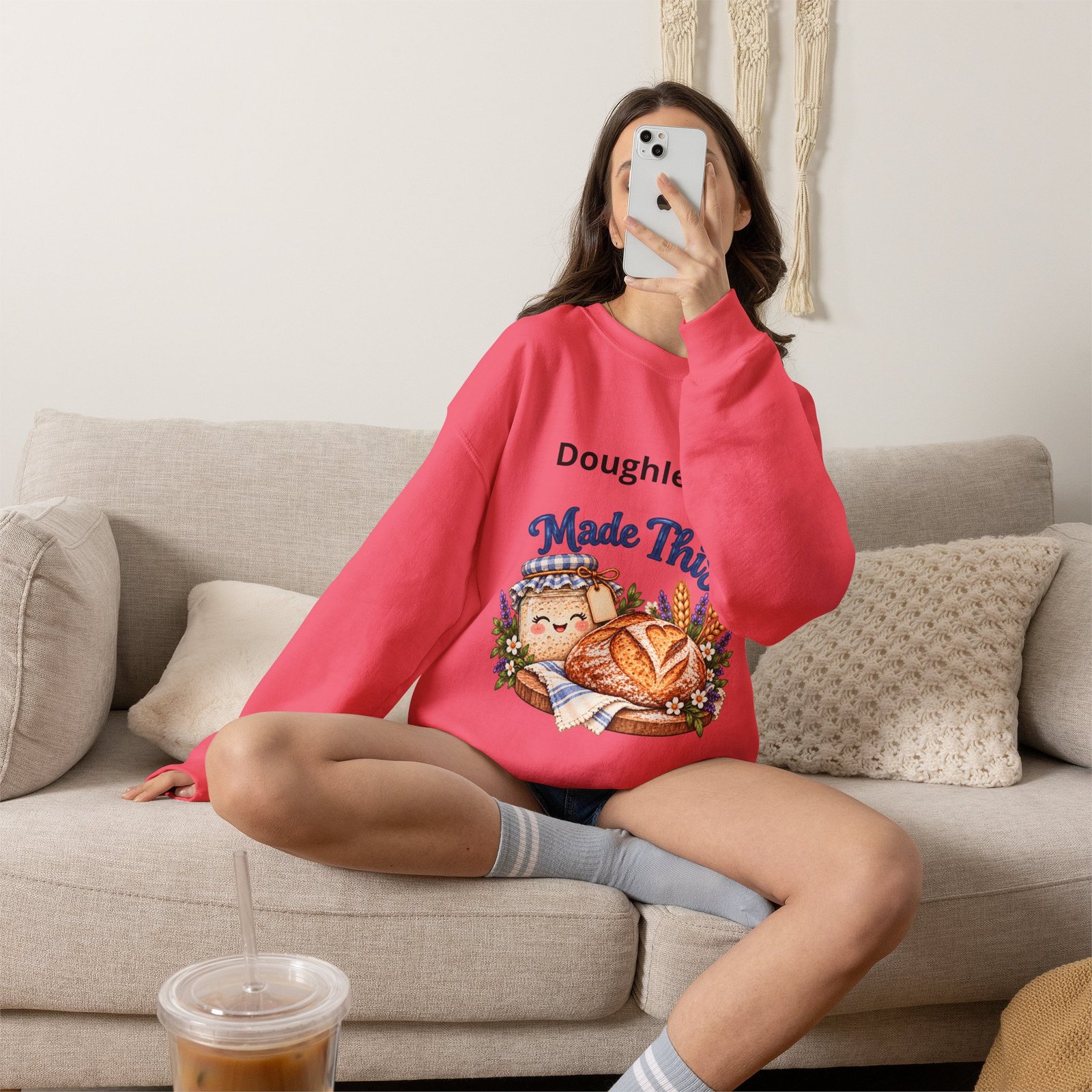 “Doughlene Made This” Sourdough Baker Crewneck Sweatshirt - Personalize With Your Sourdough's Name IKYK - Image 4