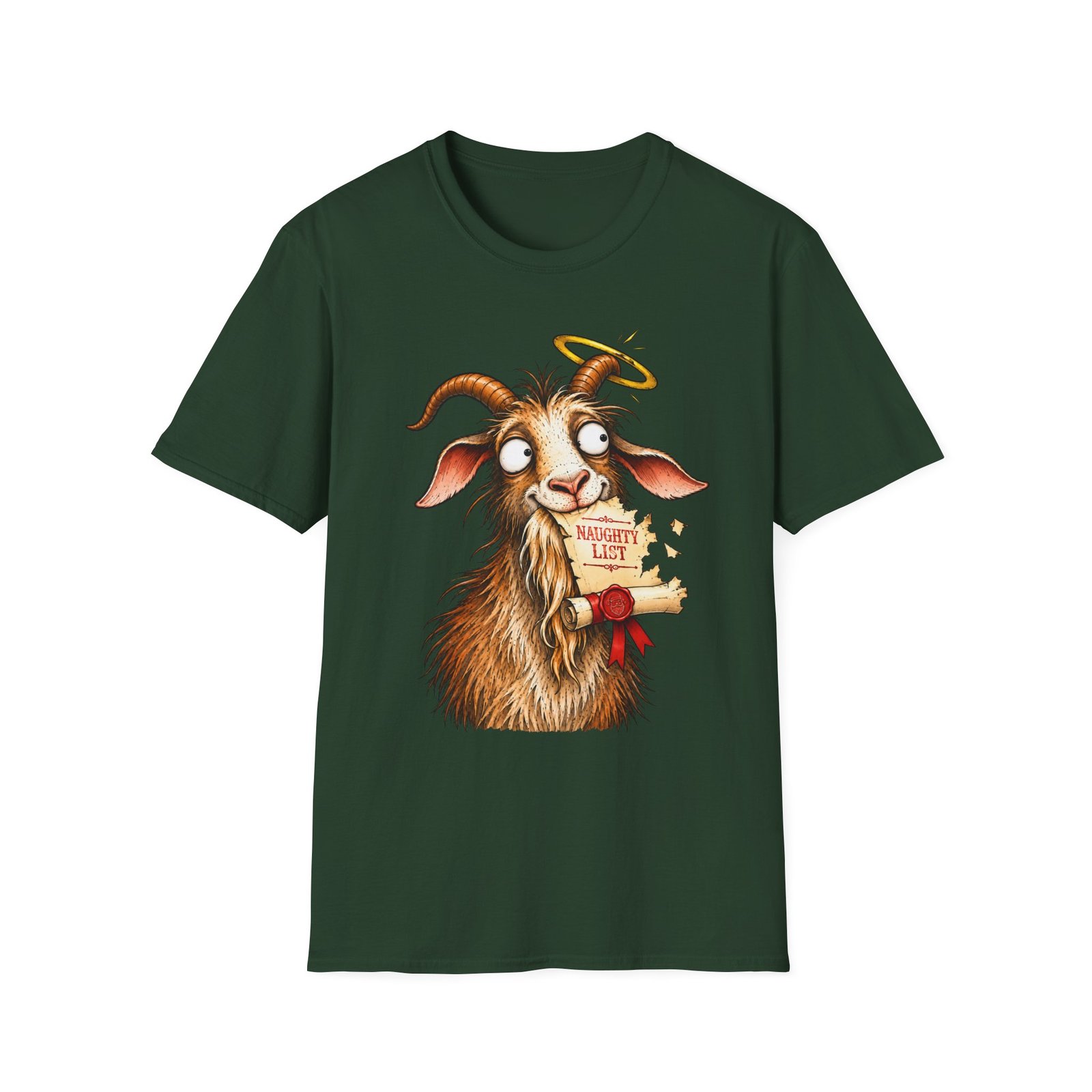 Naughty or Nice Goat T-Shirt — Cute Halo Goat Graphic Tee - Image 23