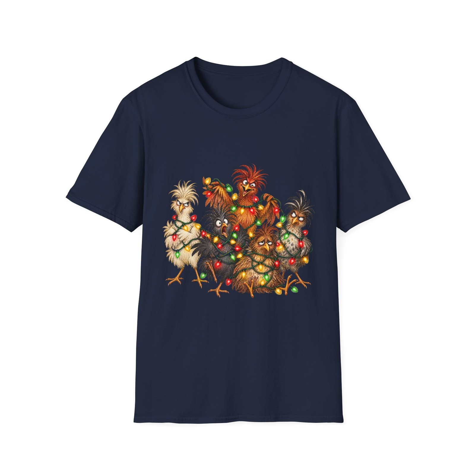 Christmas Chickens T-Shirt — Festive Rooster and Hen Holiday Tee with String Lights - Image 33