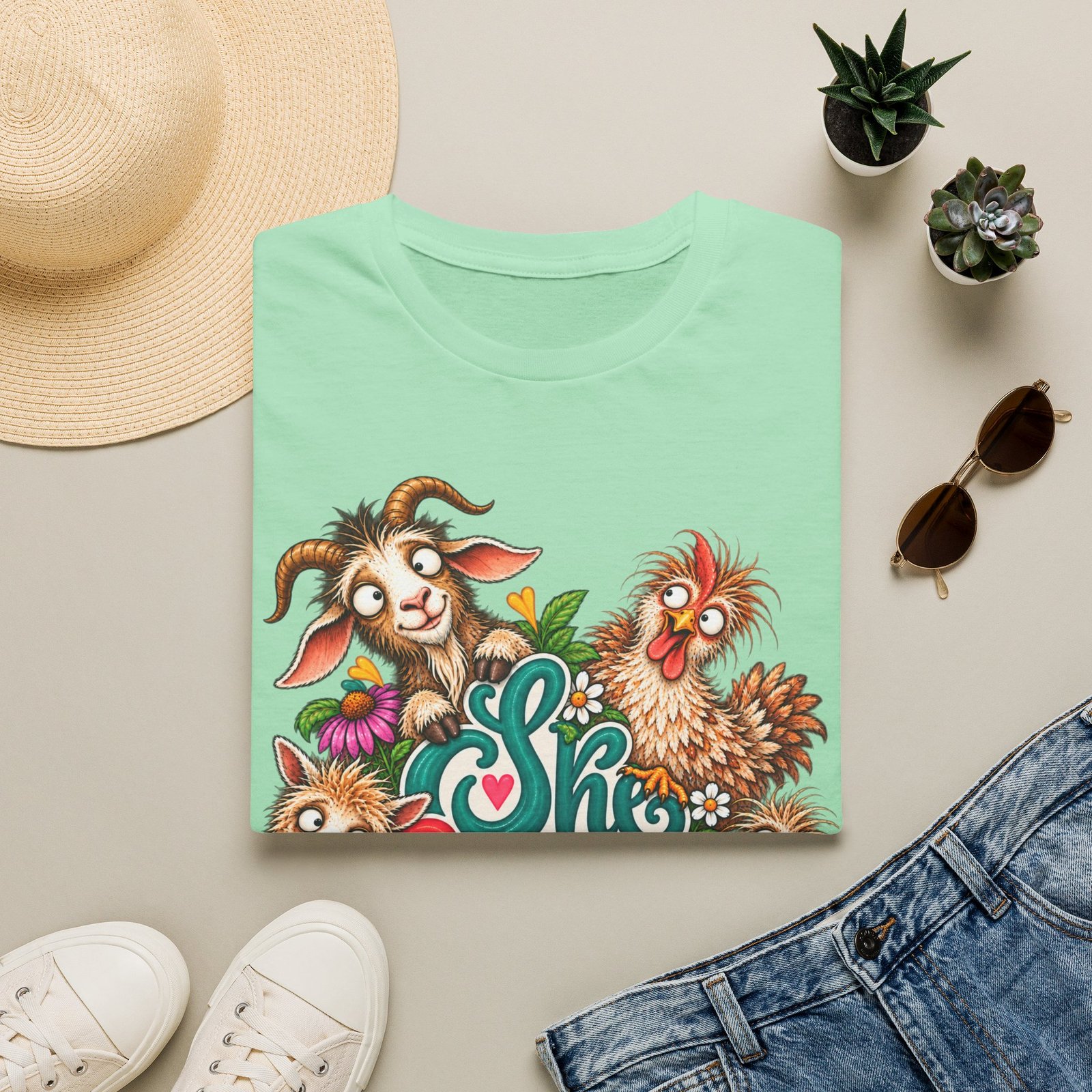 She Built This Funny Homesteading T-Shirt | Goat, Chicken, Goose & Llama Graphic Tee - Image 17