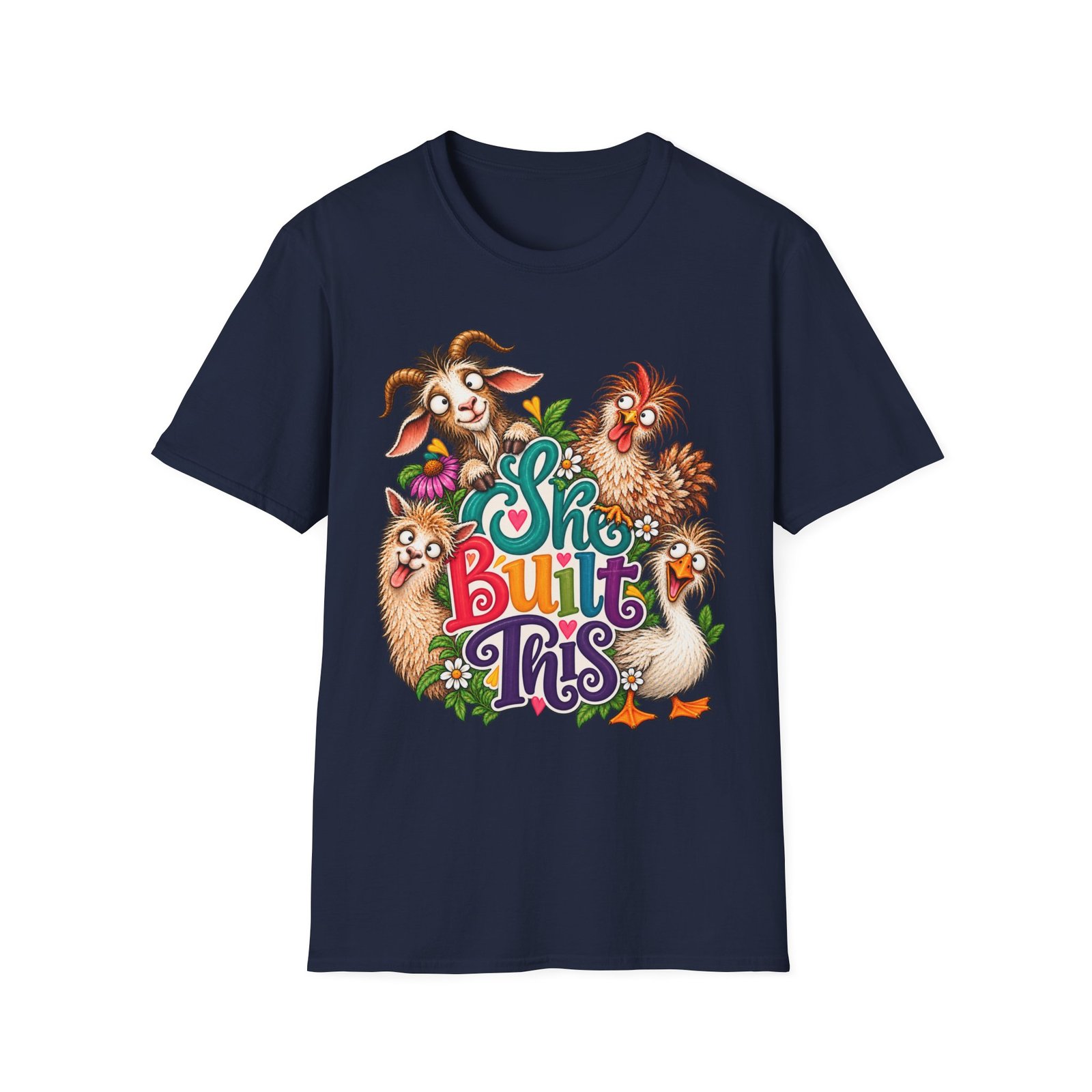She Built This Funny Homesteading T-Shirt | Goat, Chicken, Goose & Llama Graphic Tee - Image 12