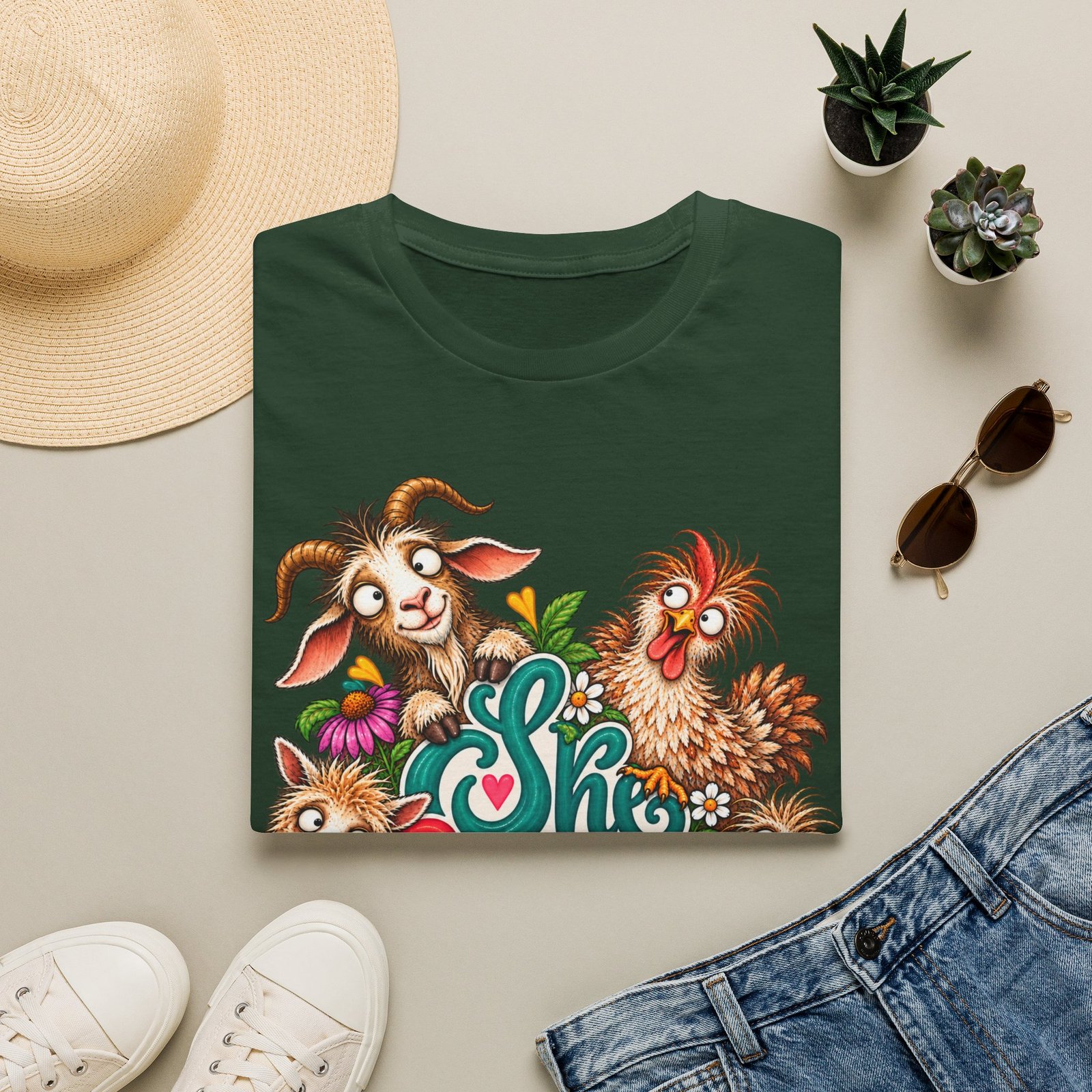 She Built This Funny Homesteading T-Shirt | Goat, Chicken, Goose & Llama Graphic Tee - Image 15