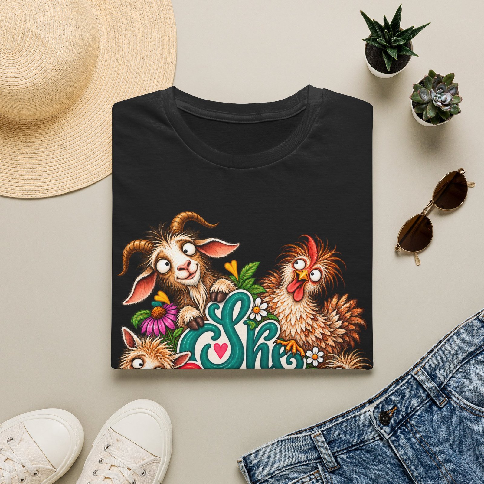 She Built This Funny Homesteading T-Shirt | Goat, Chicken, Goose & Llama Graphic Tee - Image 9