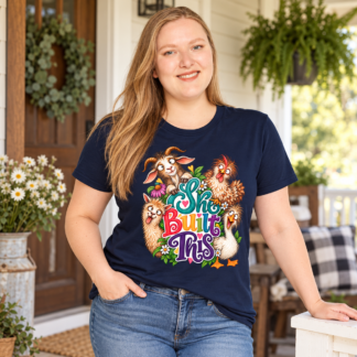 She Built This Funny Homesteading T-Shirt | Goat, Chicken, Goose & Llama Graphic Tee