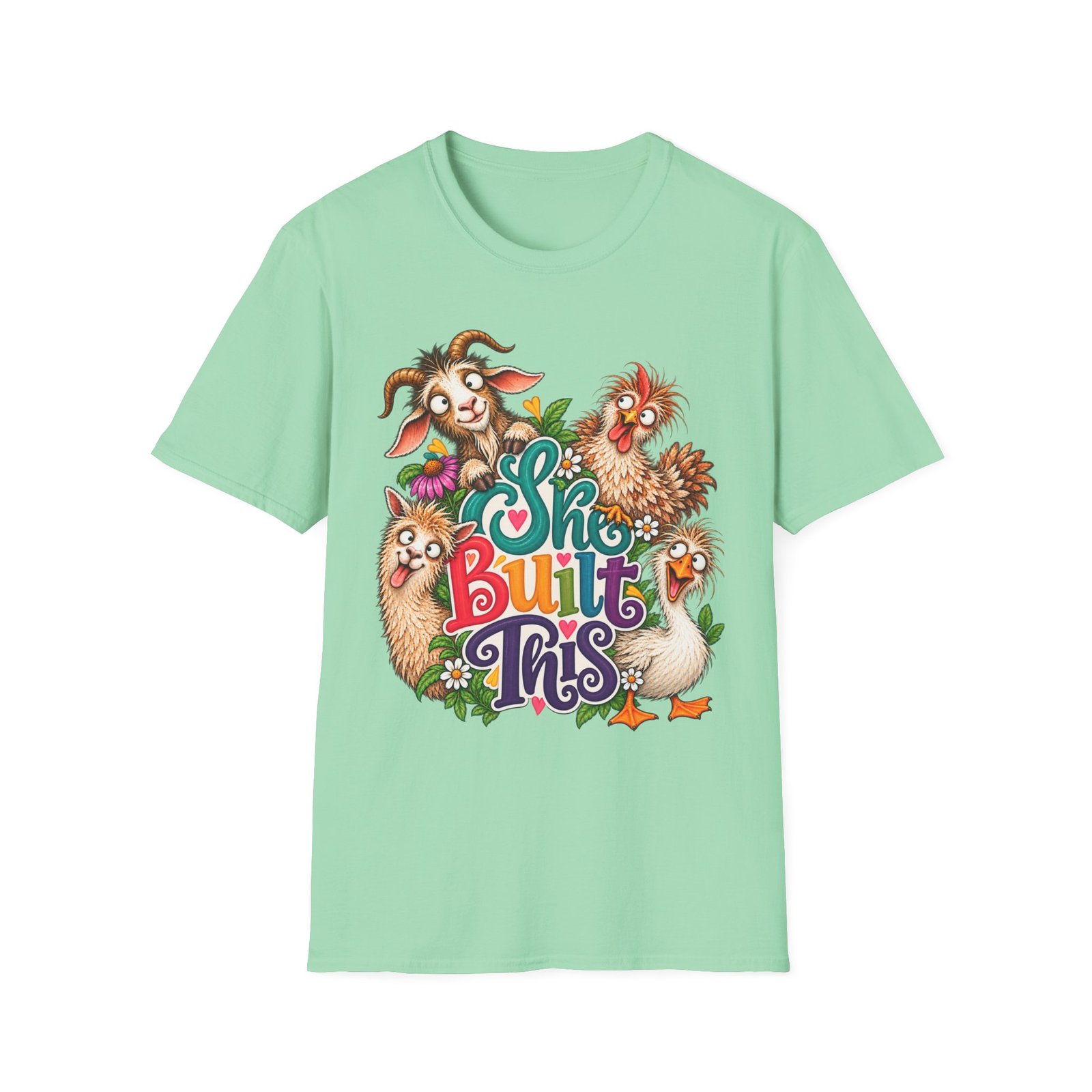 She Built This Funny Homesteading T-Shirt | Goat, Chicken, Goose & Llama Graphic Tee - Image 16