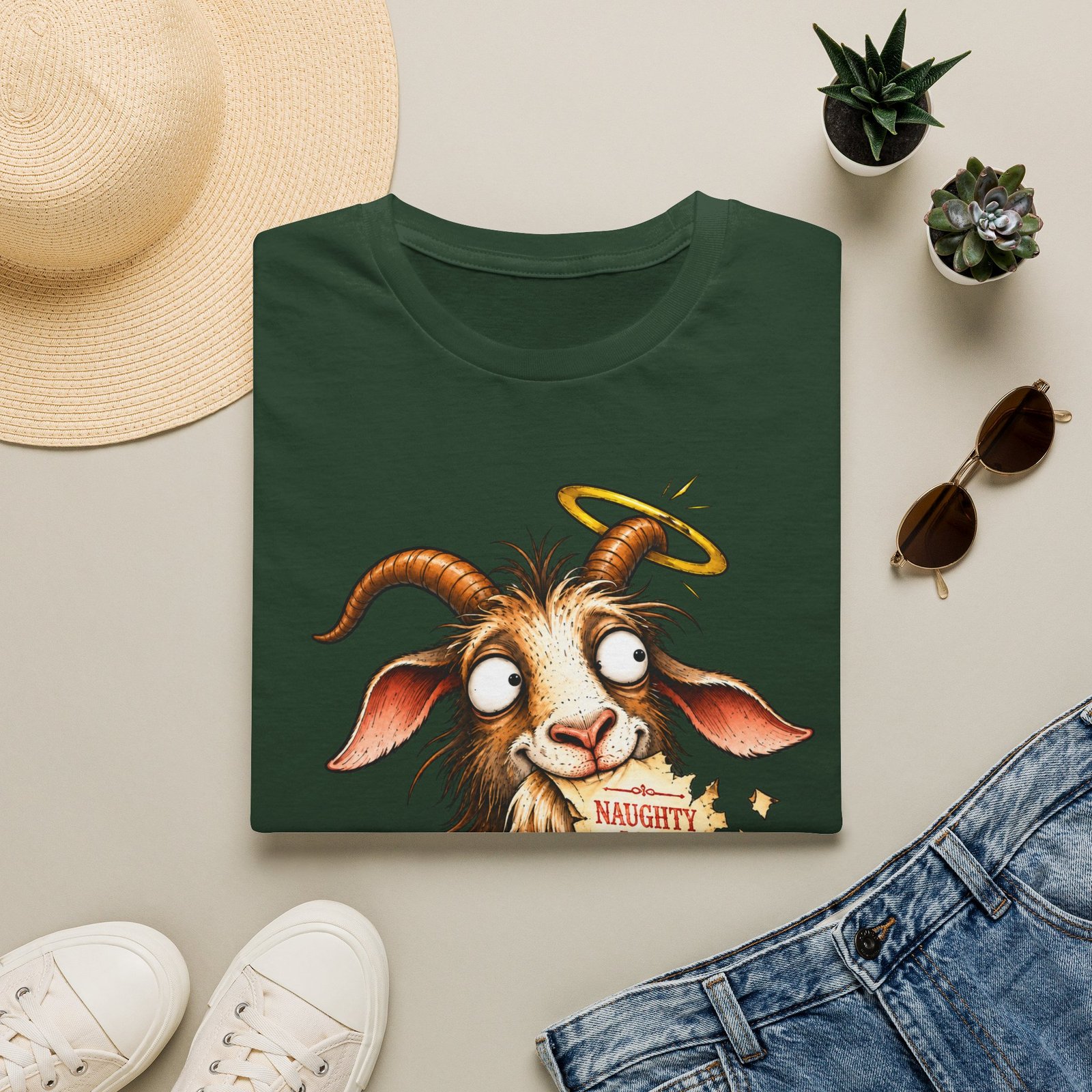 Naughty or Nice Goat T-Shirt — Cute Halo Goat Graphic Tee - Image 21