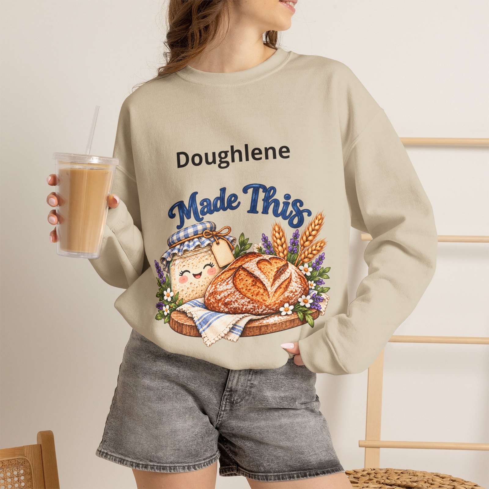 “Doughlene Made This” Sourdough Baker Crewneck Sweatshirt - Personalize With Your Sourdough's Name IKYK - Image 18