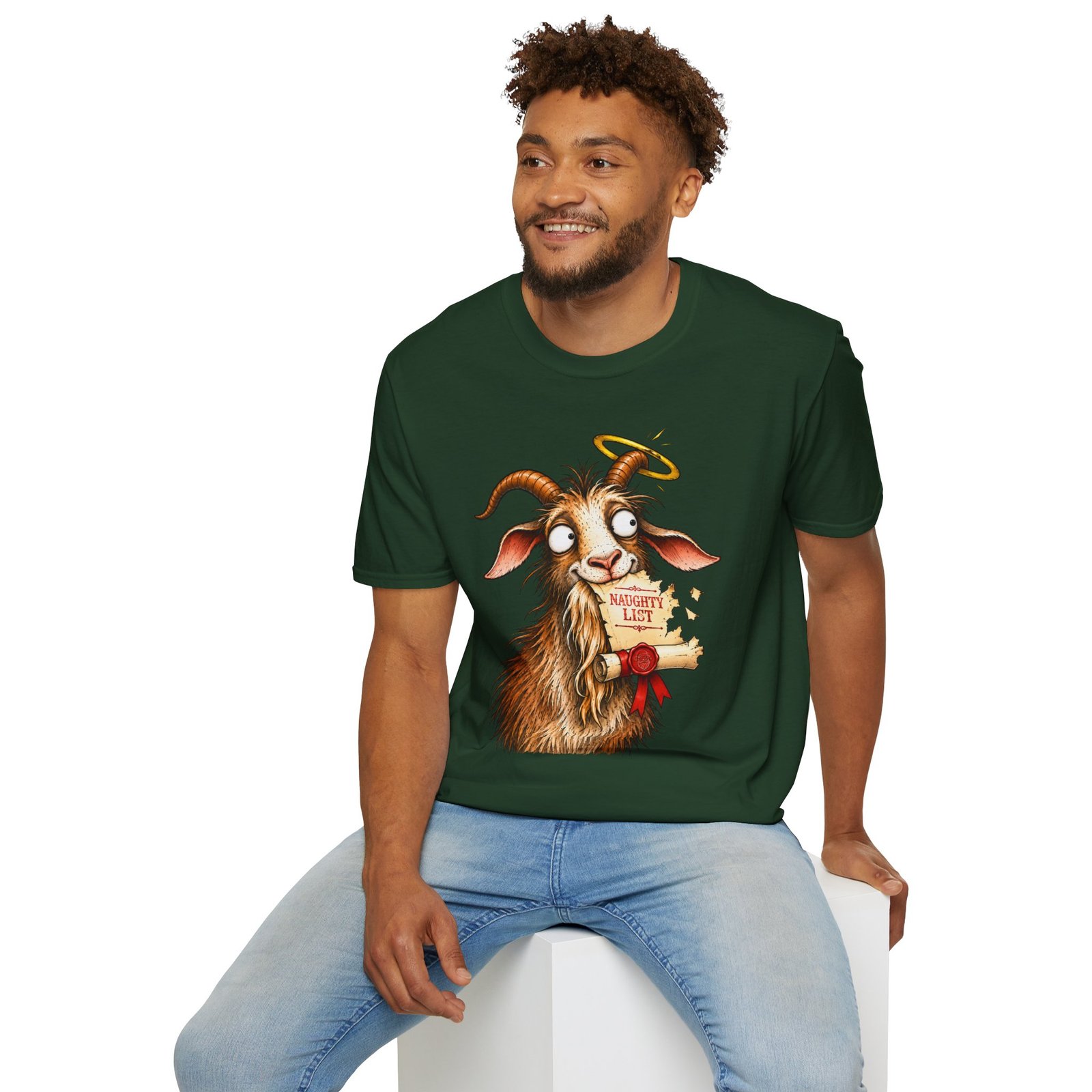 Naughty or Nice Goat T-Shirt — Cute Halo Goat Graphic Tee - Image 25