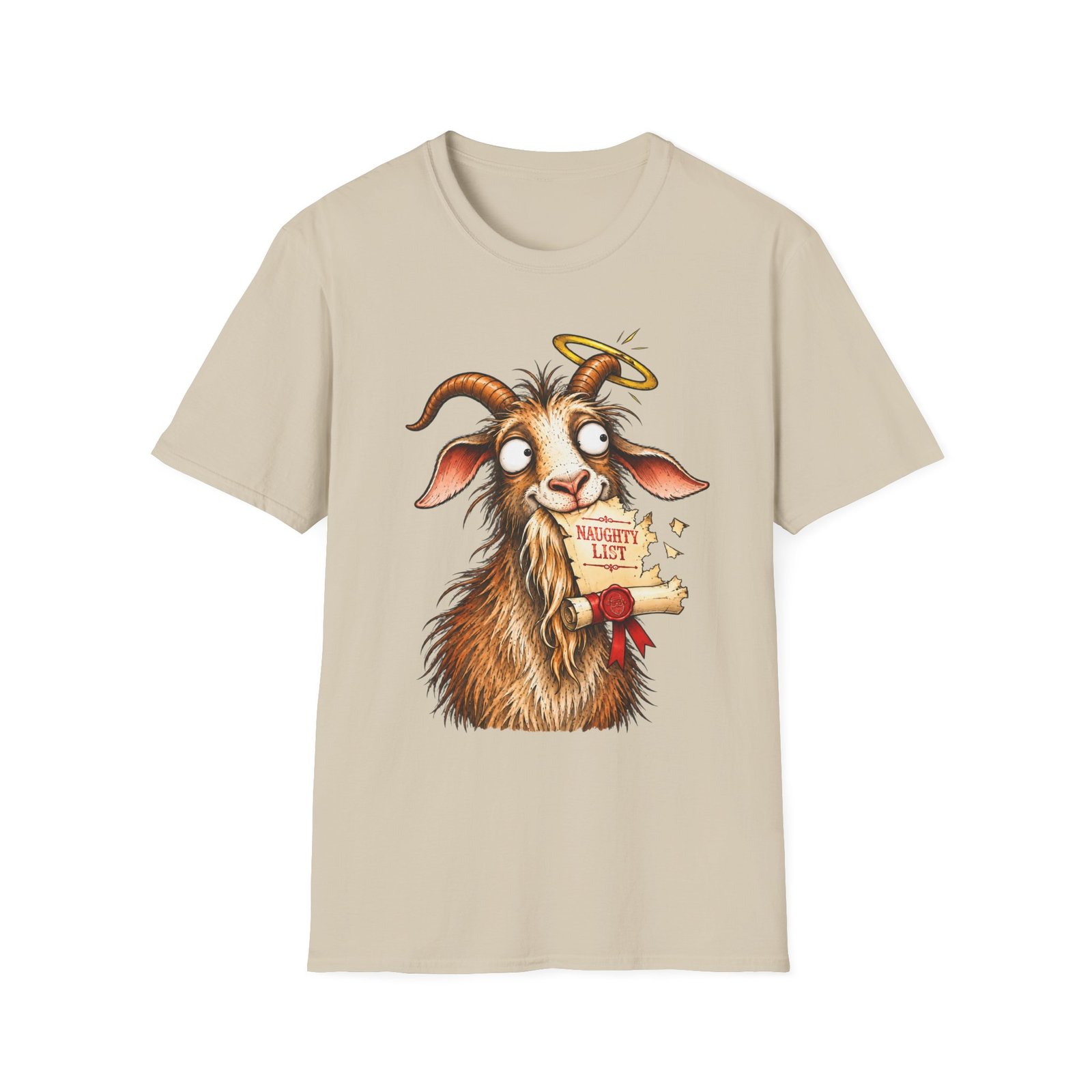 Naughty or Nice Goat T-Shirt — Cute Halo Goat Graphic Tee - Image 18
