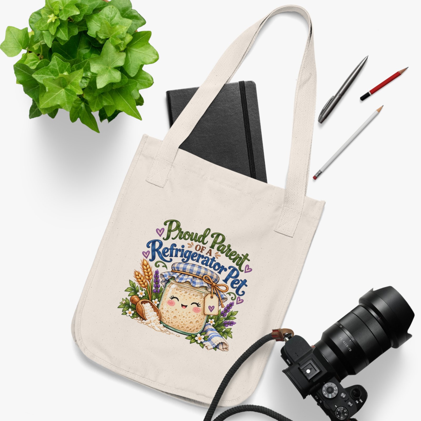 Canvas Tote — "Proud Parent of a Refrigerator Pet" Cute Kawaii Sourdough Starter Jar Grocery Bag - Image 4