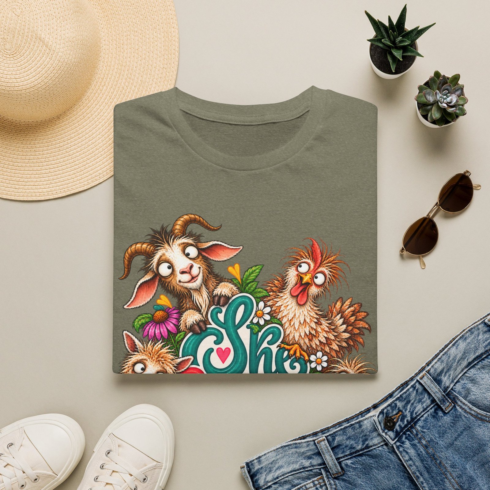 She Built This Funny Homesteading T-Shirt | Goat, Chicken, Goose & Llama Graphic Tee - Image 23