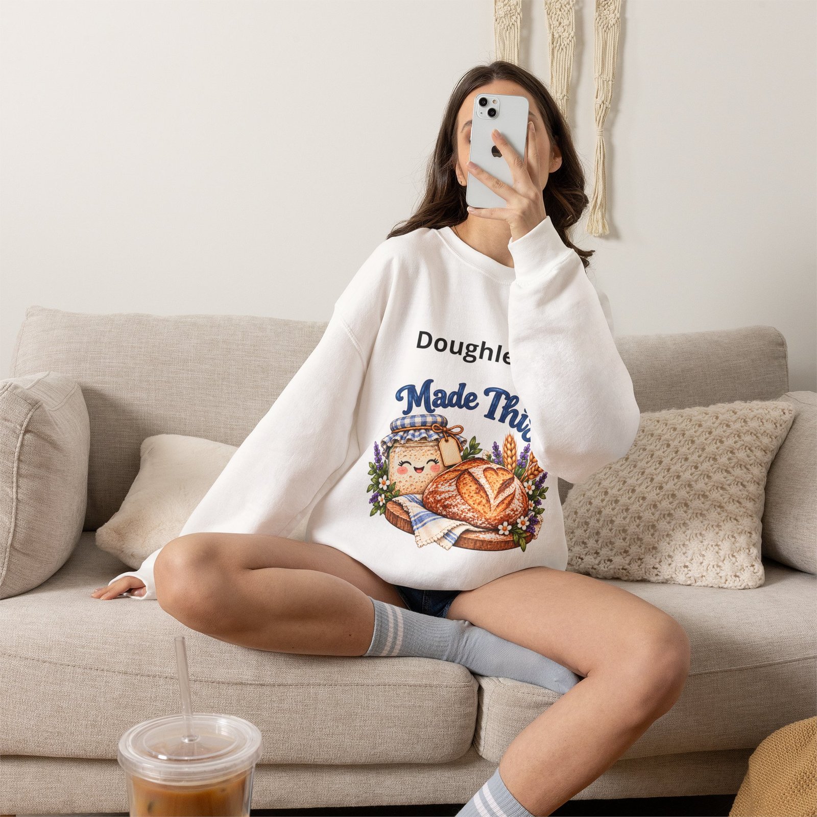 “Doughlene Made This” Sourdough Baker Crewneck Sweatshirt - Personalize With Your Sourdough's Name IKYK - Image 9