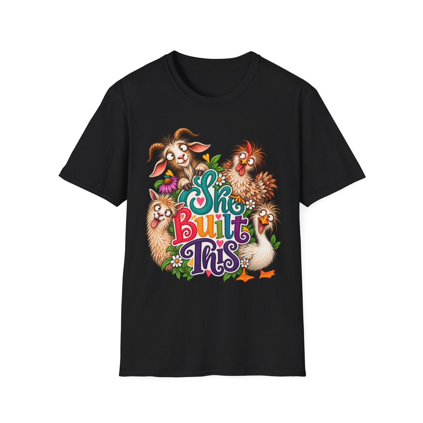 She Built This Funny Homesteading T-Shirt | Goat, Chicken, Goose & Llama Graphic Tee - Image 8
