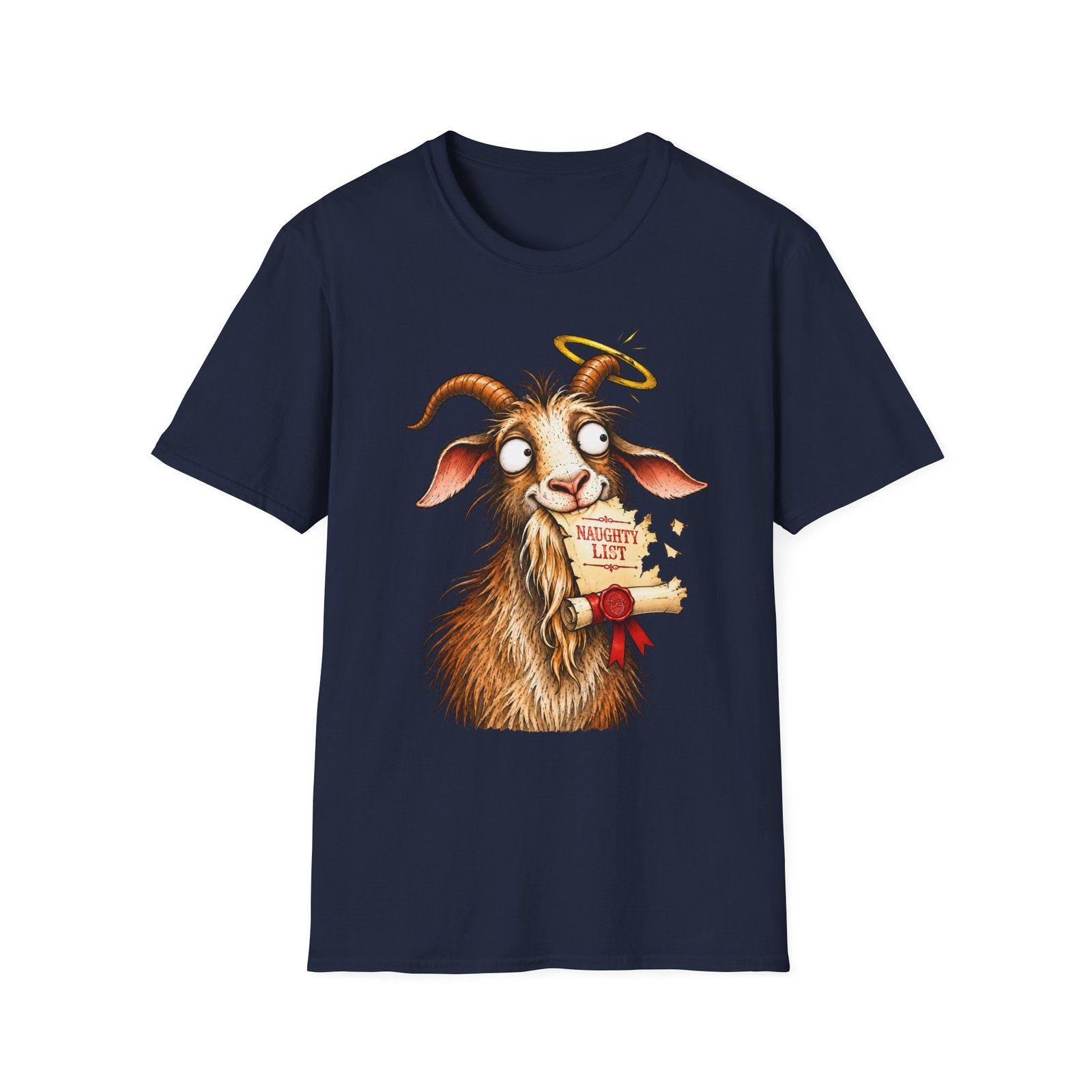 Naughty or Nice Goat T-Shirt — Cute Halo Goat Graphic Tee - Image 33