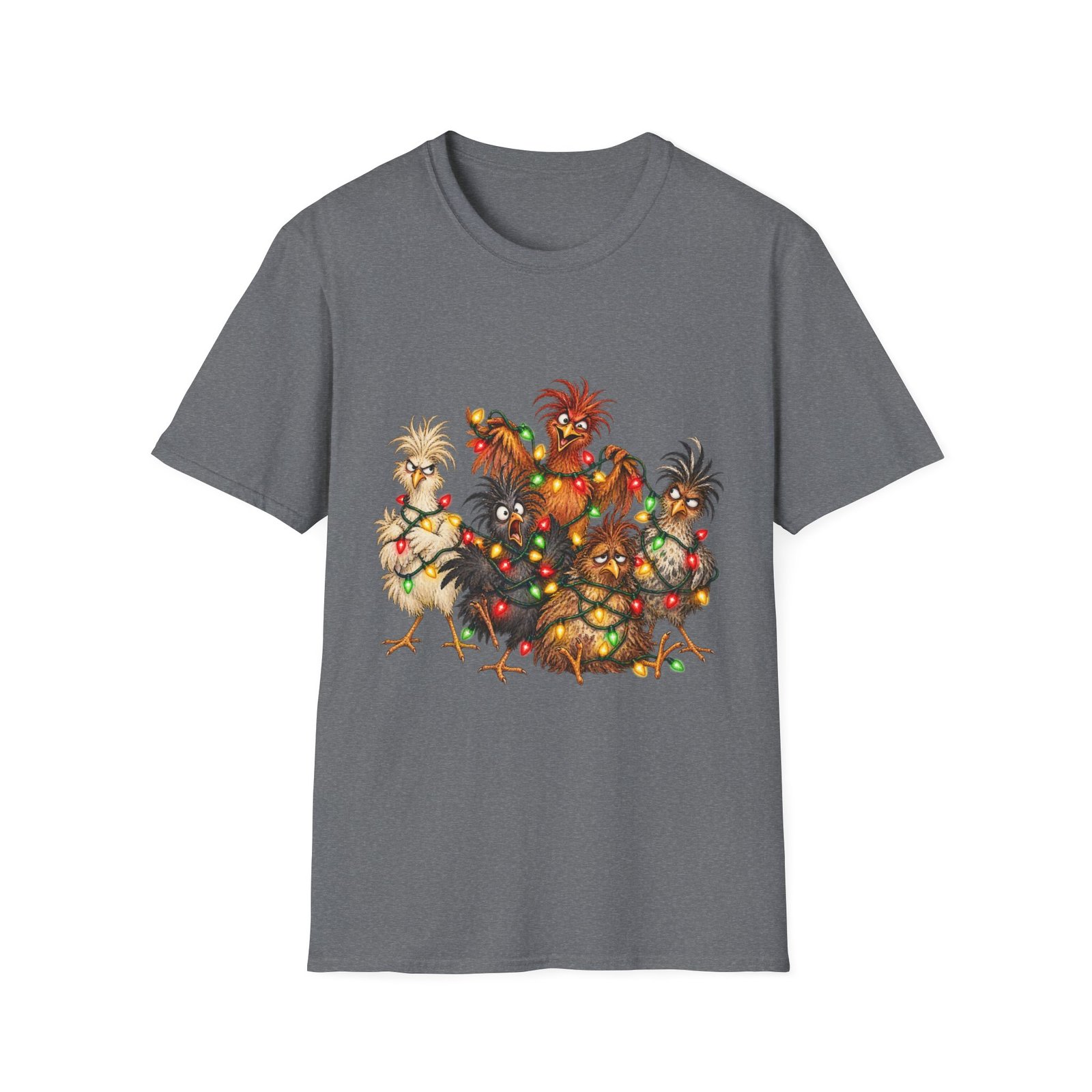 Christmas Chickens T-Shirt — Festive Rooster and Hen Holiday Tee with String Lights - Image 28