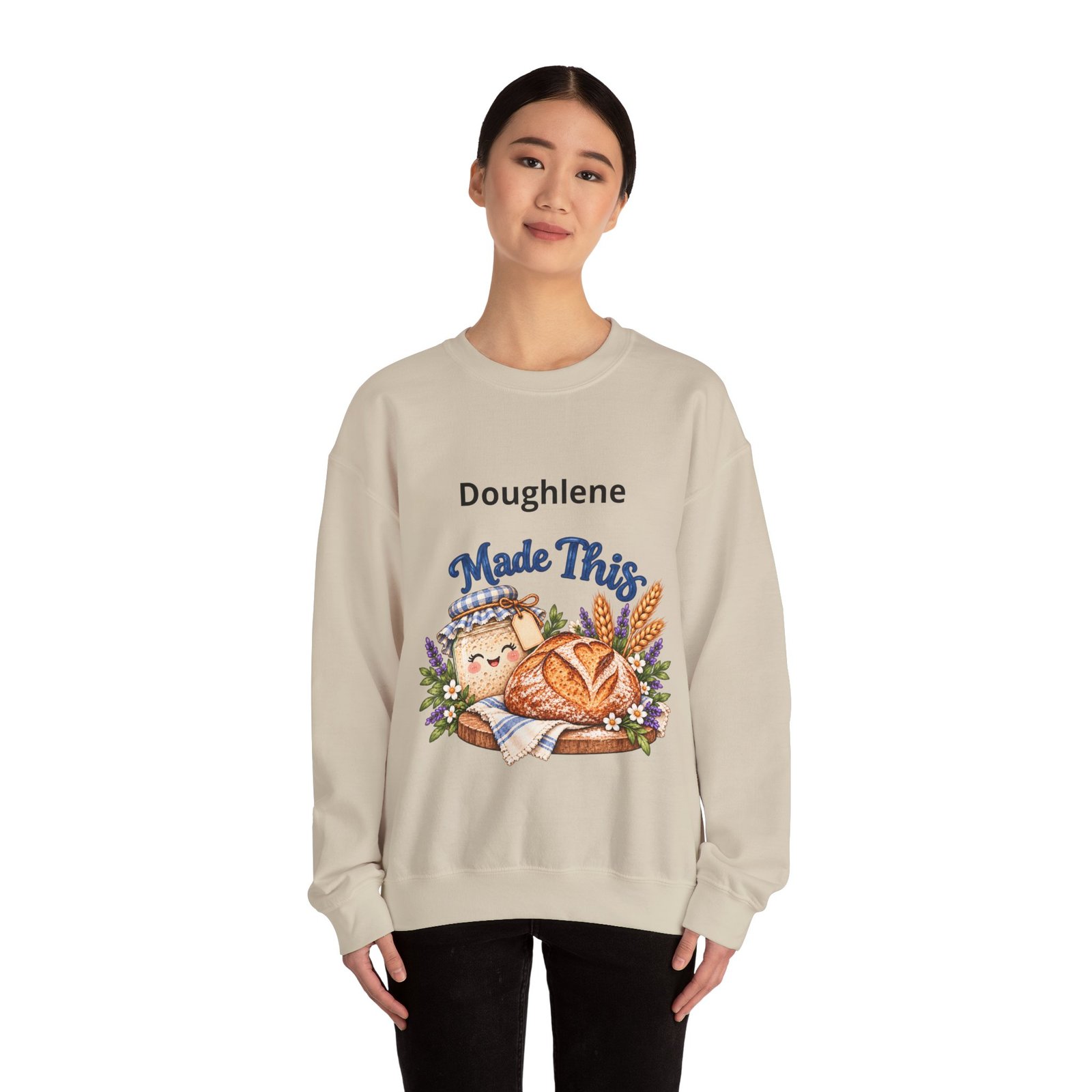 “Doughlene Made This” Sourdough Baker Crewneck Sweatshirt - Personalize With Your Sourdough's Name IKYK - Image 20