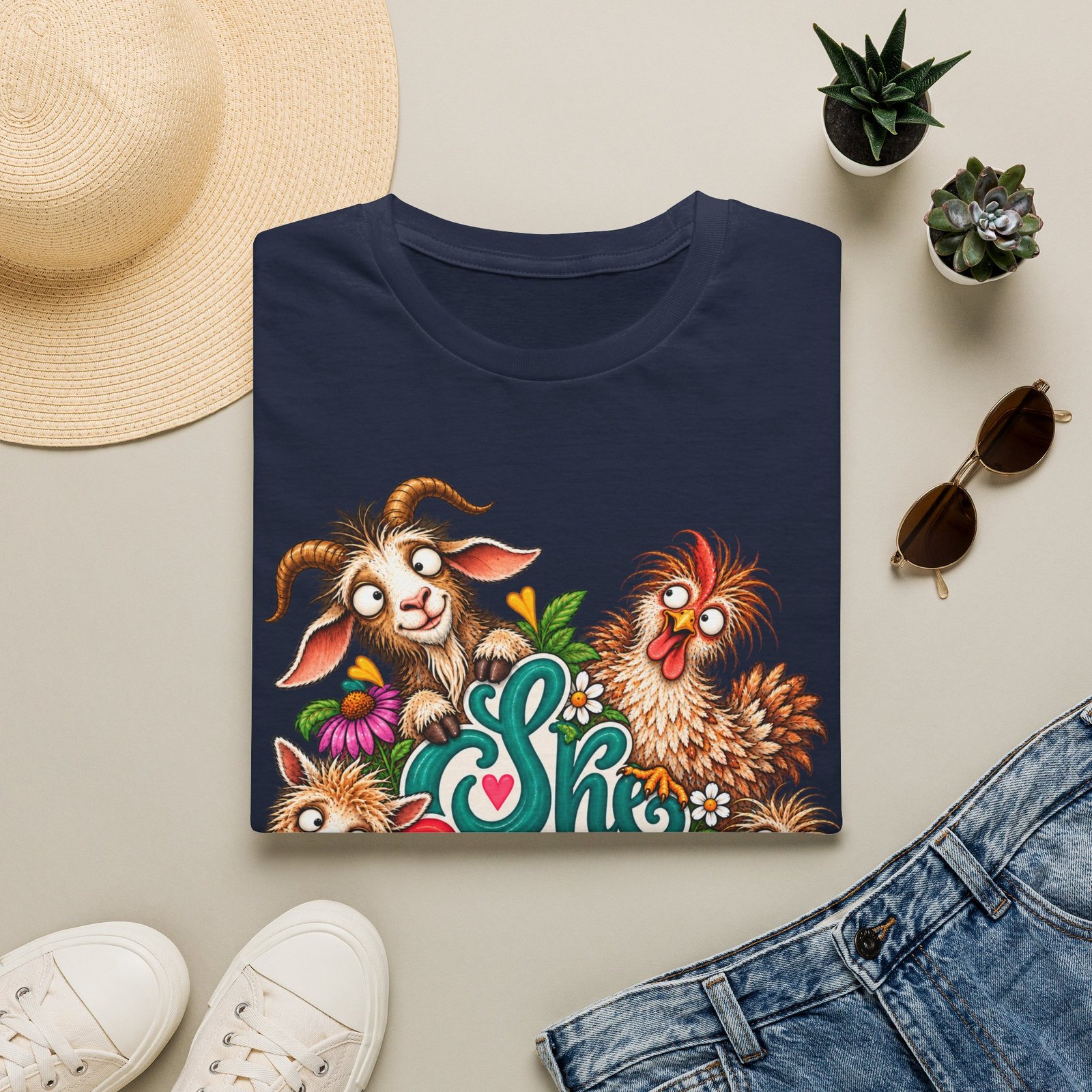 She Built This Funny Homesteading T-Shirt | Goat, Chicken, Goose & Llama Graphic Tee - Image 13