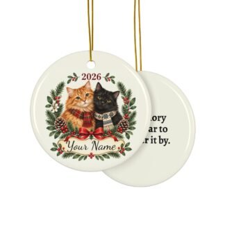 Personalized Cat Family Christmas Ornament 2026 | Custom Ceramic Keepsake with Memory Message