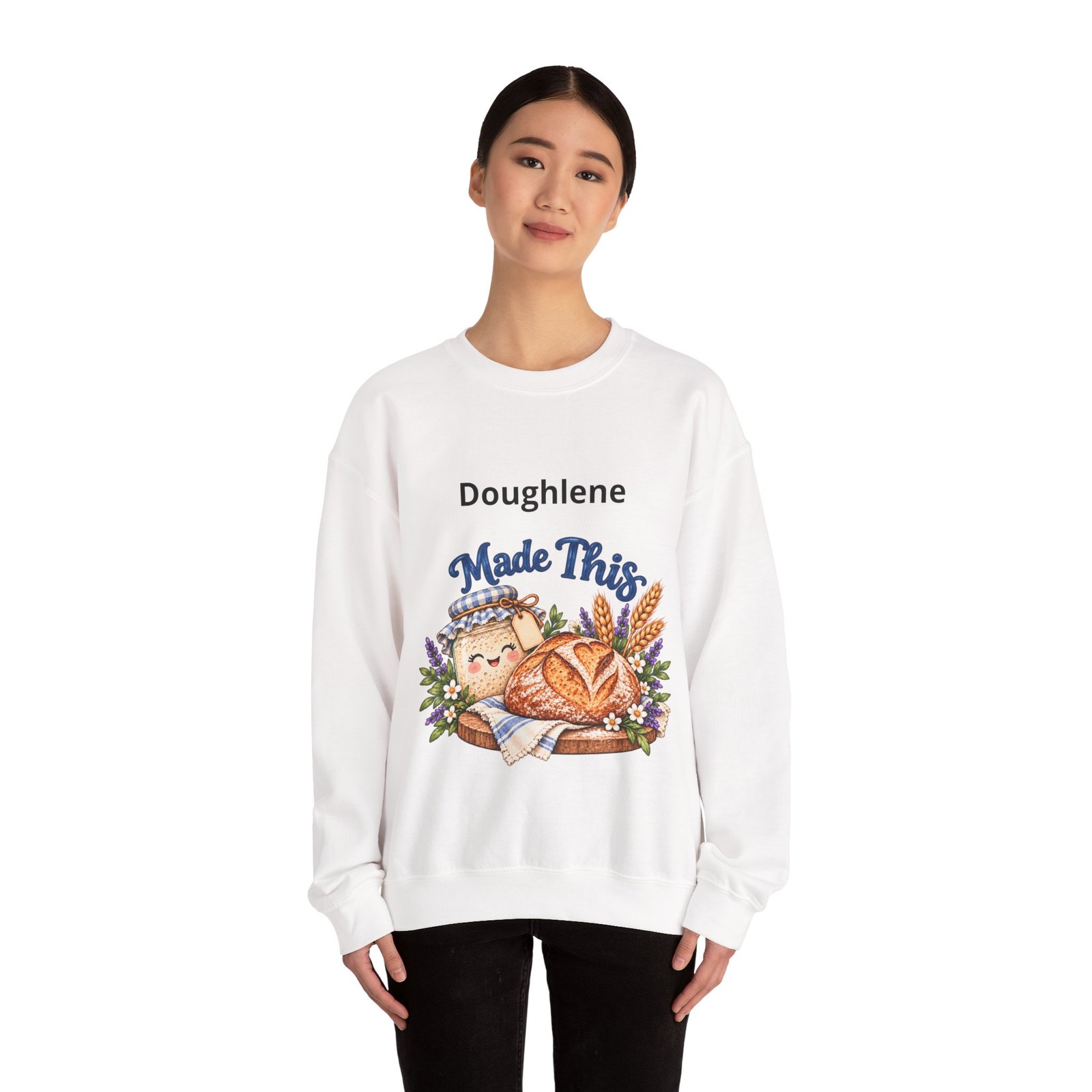 “Doughlene Made This” Sourdough Baker Crewneck Sweatshirt - Personalize With Your Sourdough's Name IKYK - Image 10
