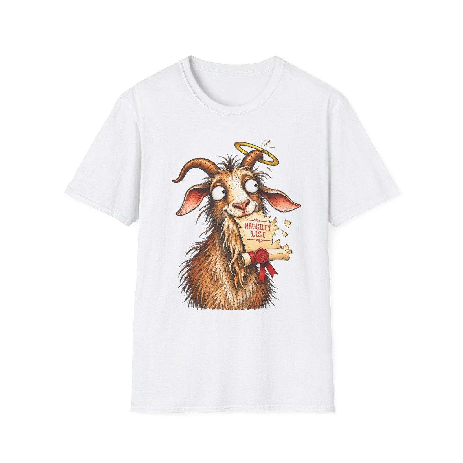 Naughty or Nice Goat T-Shirt — Cute Halo Goat Graphic Tee - Image 8