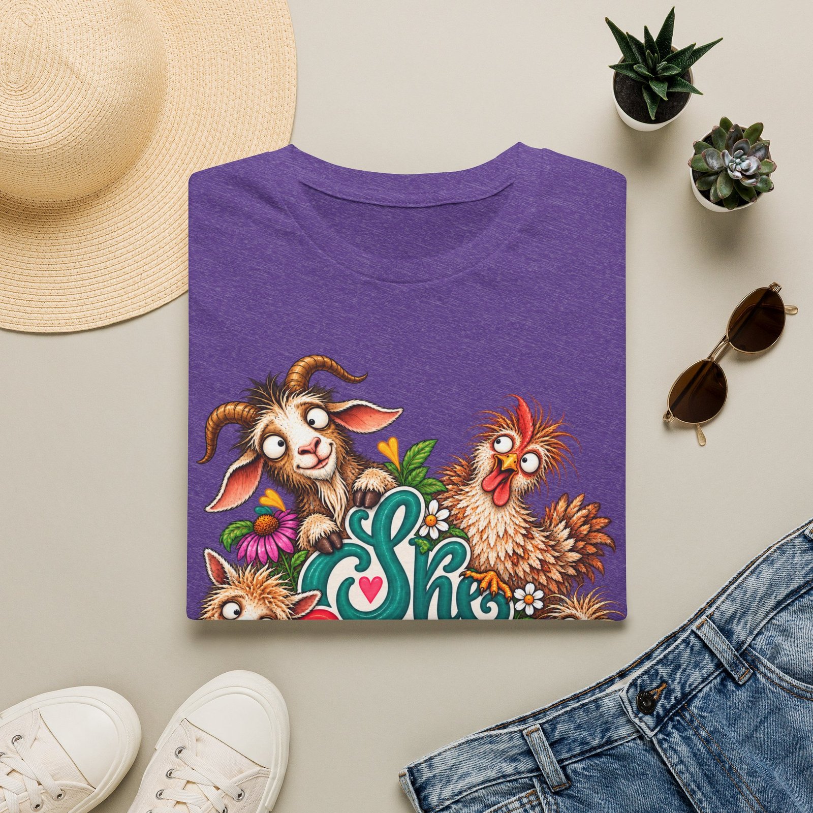 She Built This Funny Homesteading T-Shirt | Goat, Chicken, Goose & Llama Graphic Tee - Image 21