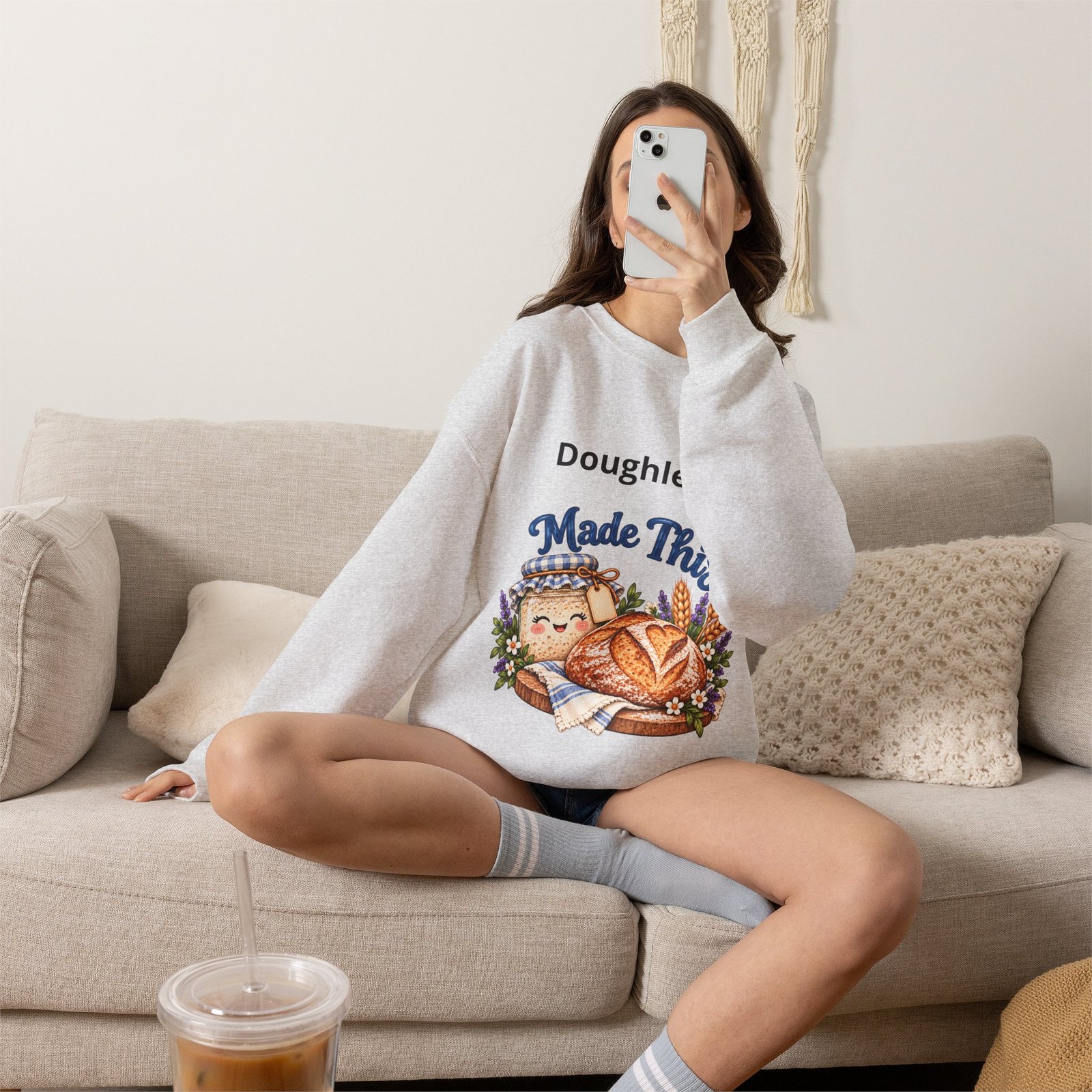 “Doughlene Made This” Sourdough Baker Crewneck Sweatshirt - Personalize With Your Sourdough's Name IKYK - Image 14