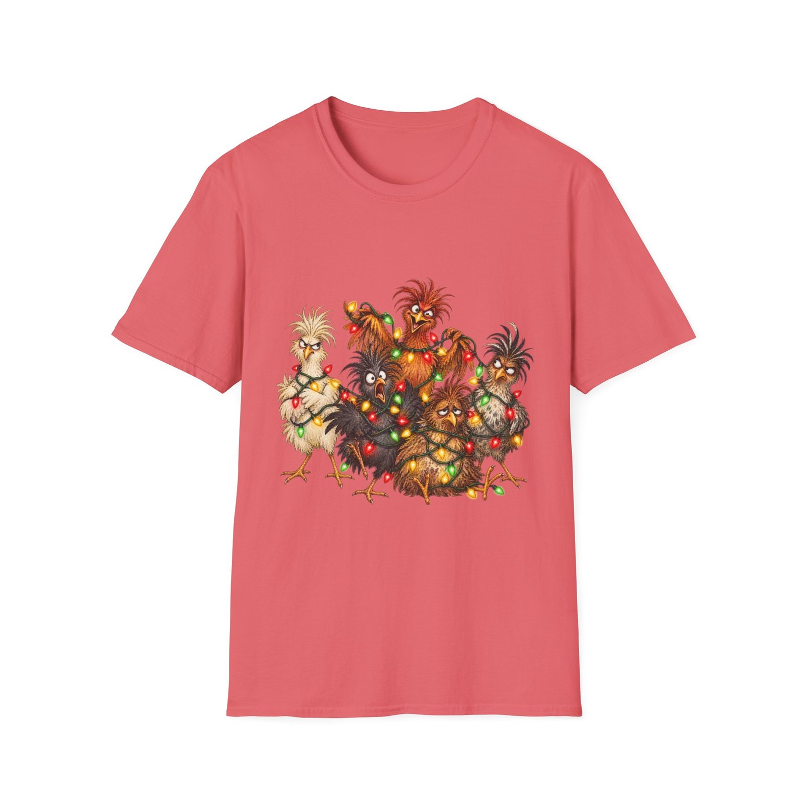 Christmas Chickens T-Shirt — Festive Rooster and Hen Holiday Tee with String Lights - Image 13