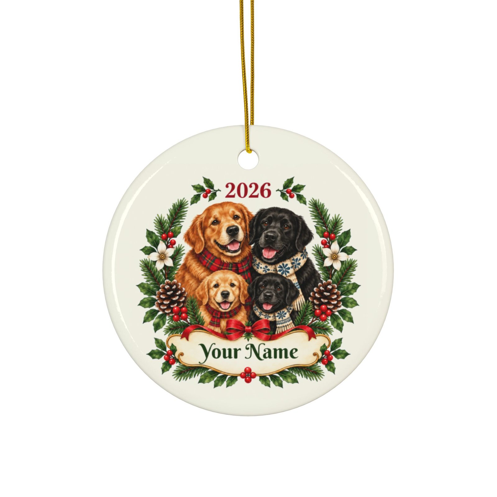 Personalized Dog Family Christmas Ornament 2026 | Family of 4 Ceramic Keepsake with Custom Memory Message - Image 13